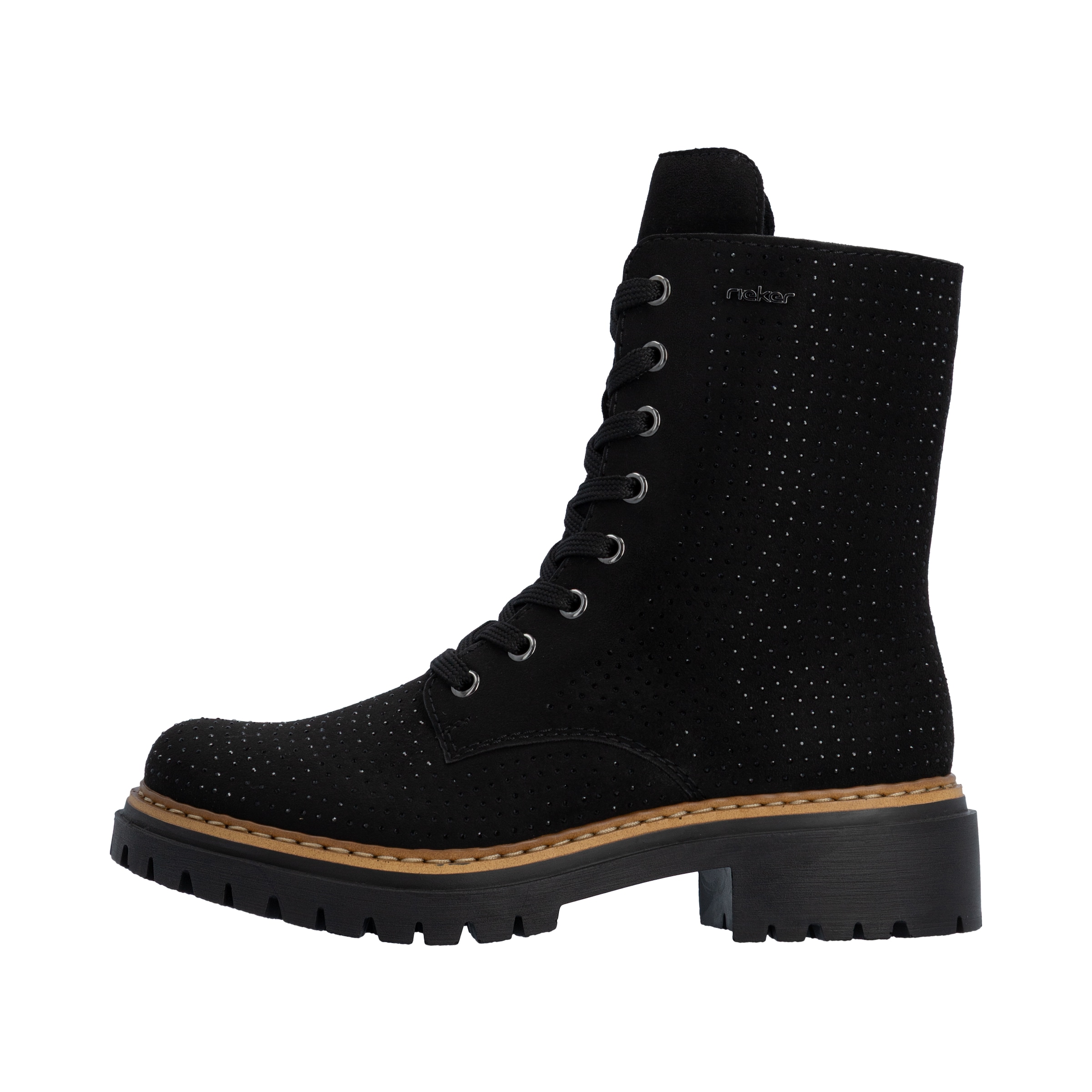 Rieker Schnürboots  Schnürstiefelette, Blockabsatz, mit Glitzersteinchen verziert