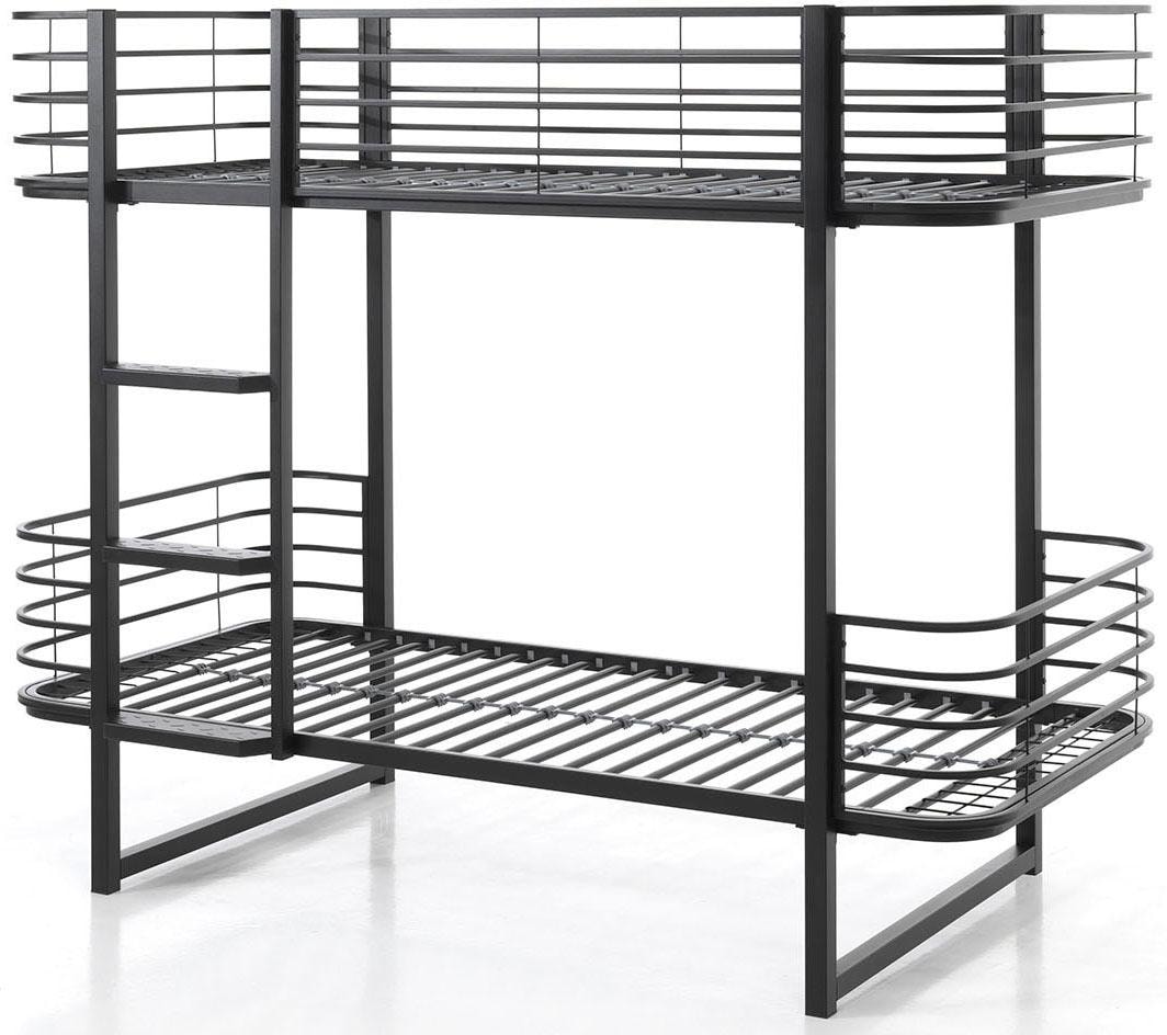 Vipack Etagenbett »Oscar, Metallbett mit 2 Liegeflächen 90/200, stabil und standfest«, (B/H/T ca. 205x166x99cm, pulverbeschichtet wahlweise in 2 Farben), mit Metallrost, Absturzschutz, Leiter, gerundete Kopf- und Fußteile