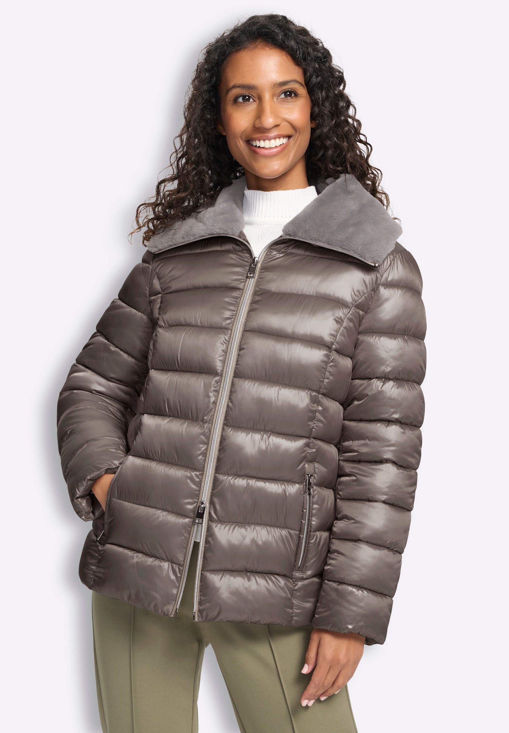 heine Steppjacke »Steppjacke Steppjacke mit Fell-Imitat« ohne Kapuze