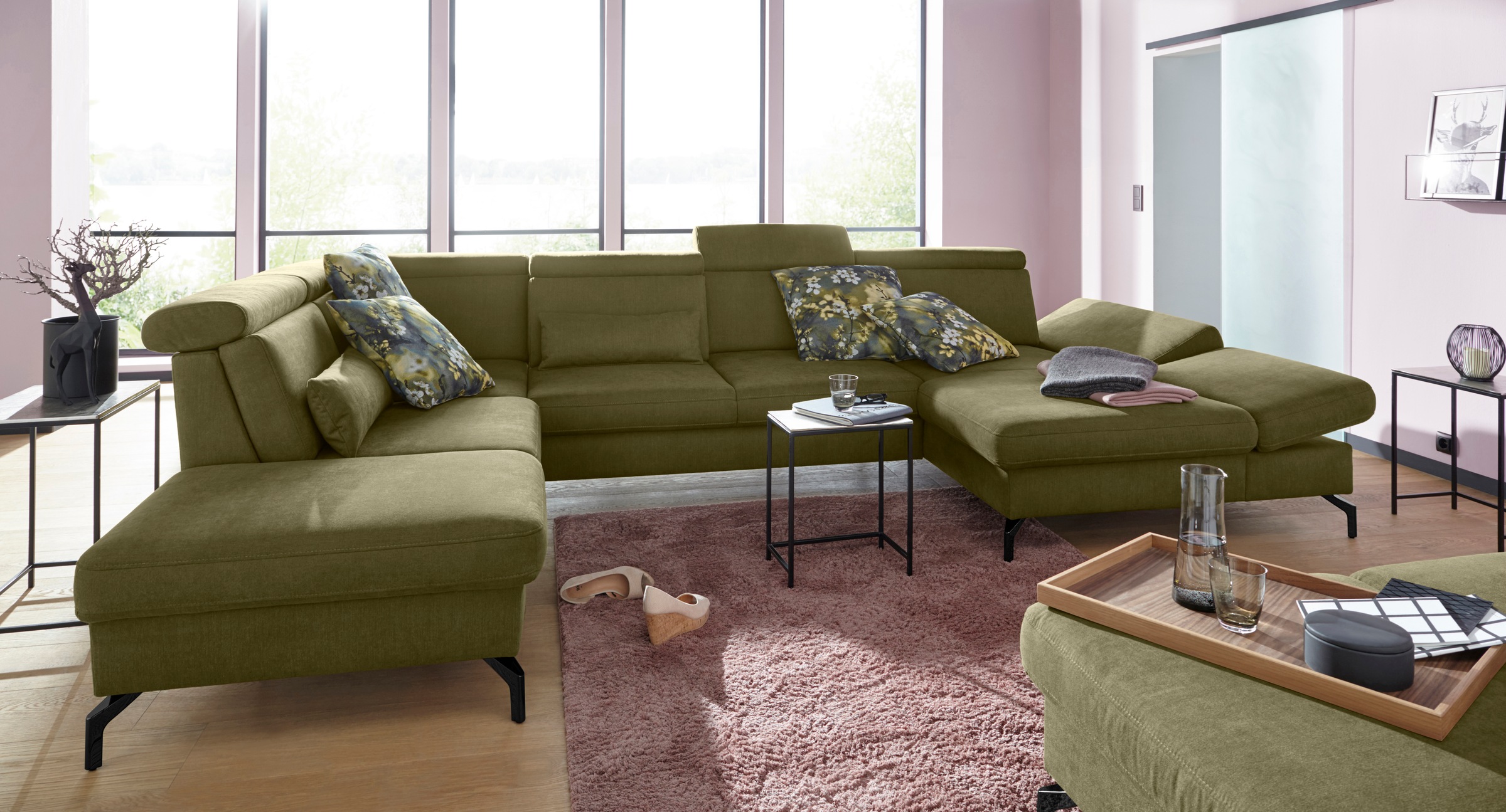 sit&more Wohnlandschaft »Brisbane U-Form« Fußhöhe 15 cm, inklusive Sitztiefen-, Armteil- und Kopfteilverstellung