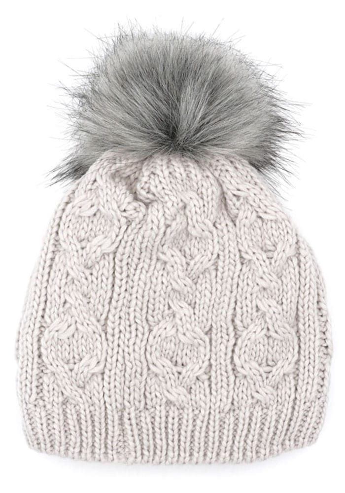 MAXIMO Strickmütze mit Zopfstrickmuster und FakeFur Bommel