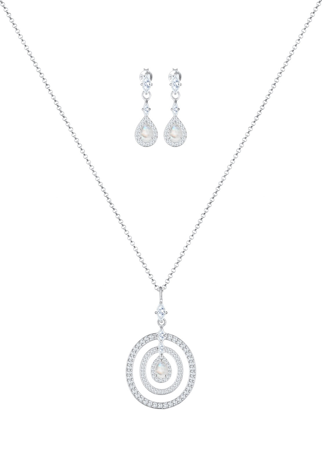 Elli Premium Ohrring und Ketten Set »Schmuckset Tropfen Zirkonia Weiß 925 Sterling Silber«