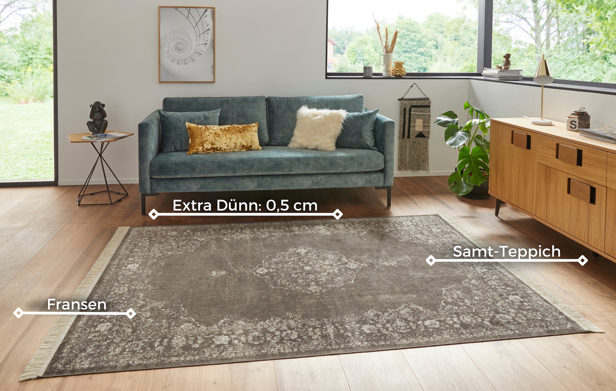 HANSE Home Teppich »Orient Vintage Medaillon«, rechteckig, 5 mm Höhe, Orientalisch mit Fransen, Orient, Wohnzimmer, Schlafzimmer, Esszimmer