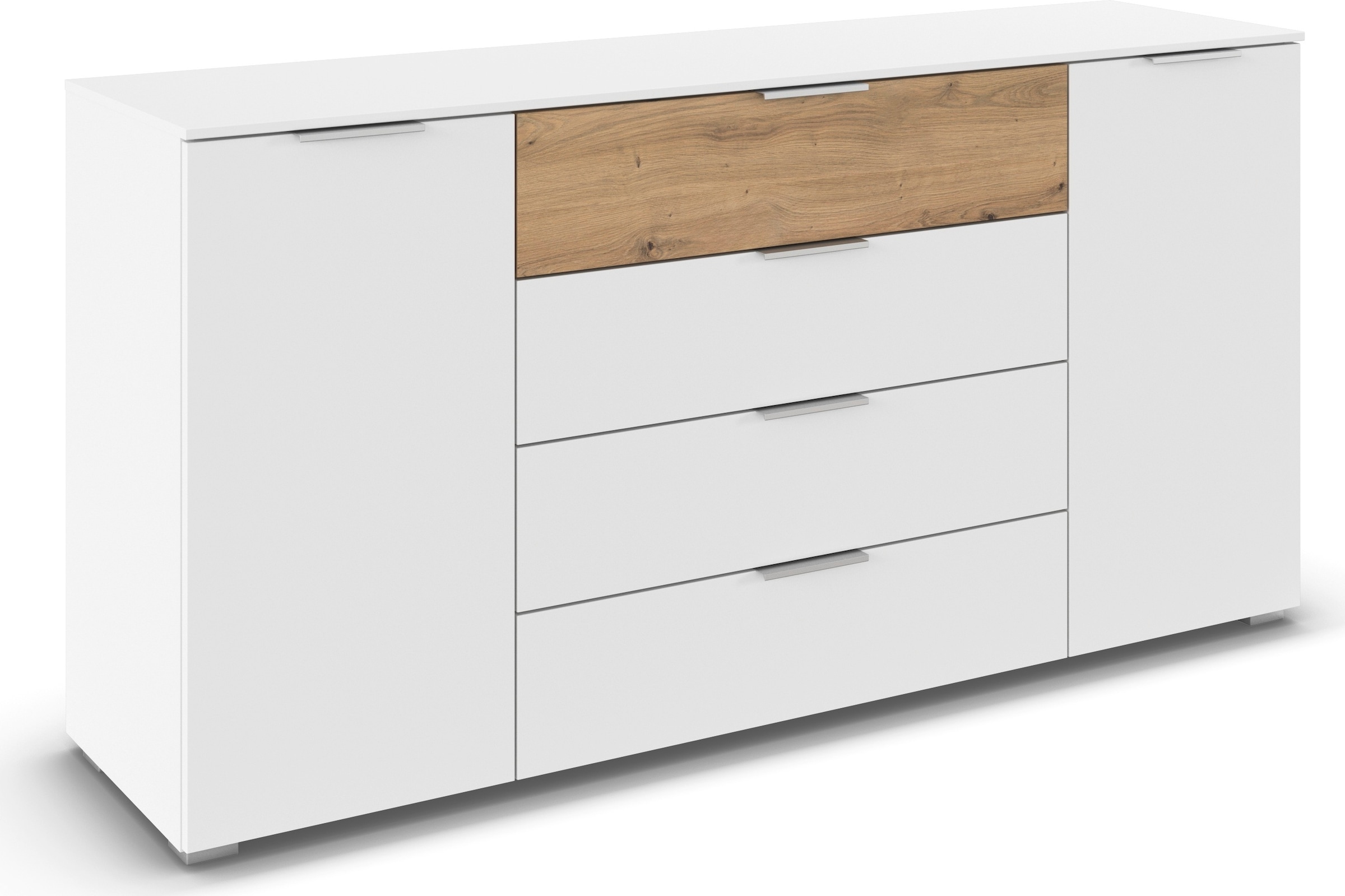OTTO home Kombikommode »Kommode Sideboard Schubladenkommode Schlafzimmerkommode ASTANA« Breite 160 cm / Höhe 81 cm, mit 4 Einlegeböden,  2-türig, 4 geräumige Schubladen, Kantengriff Alufarben MADE IN GERMANY
