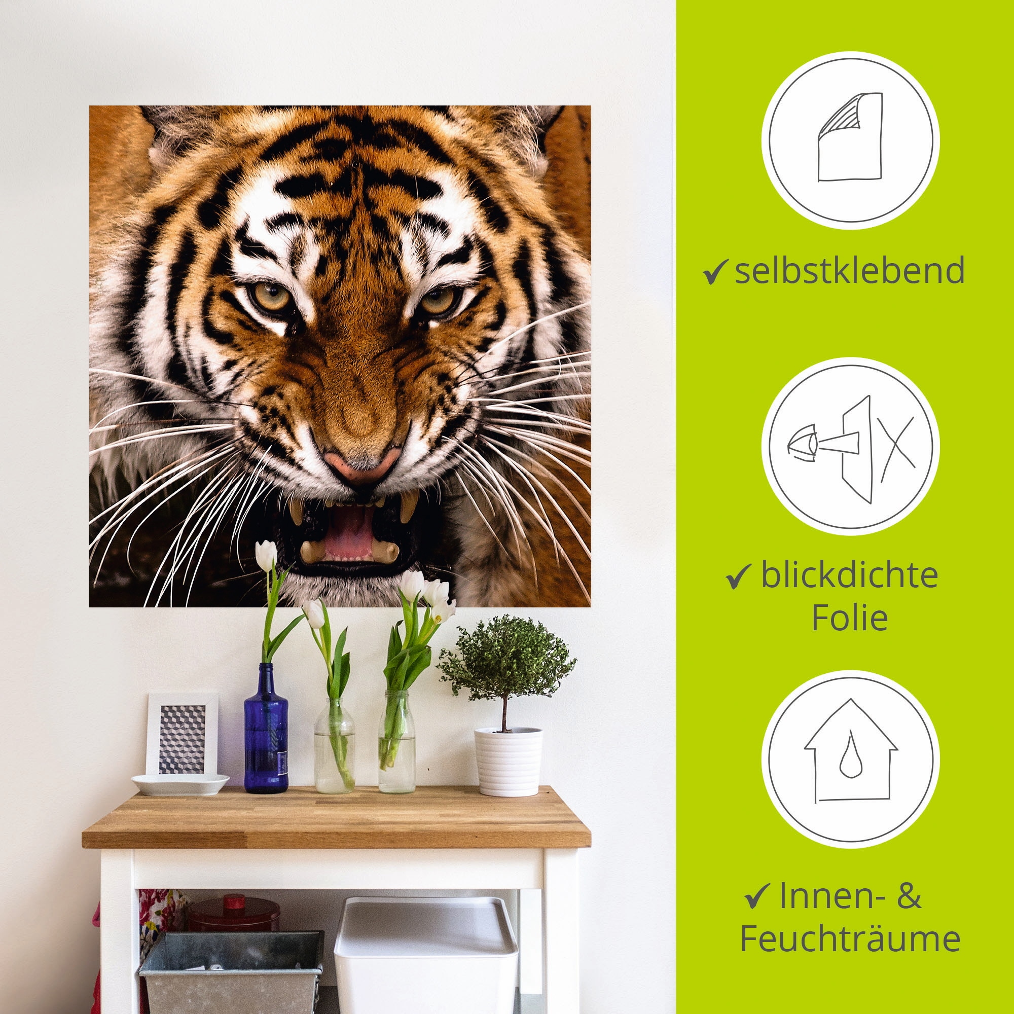 Artland Wandbild »Tiger Kopf«, Wildtiere, (1 St.), als Leinwandbild, Wandaufkleber in verschied. Größen