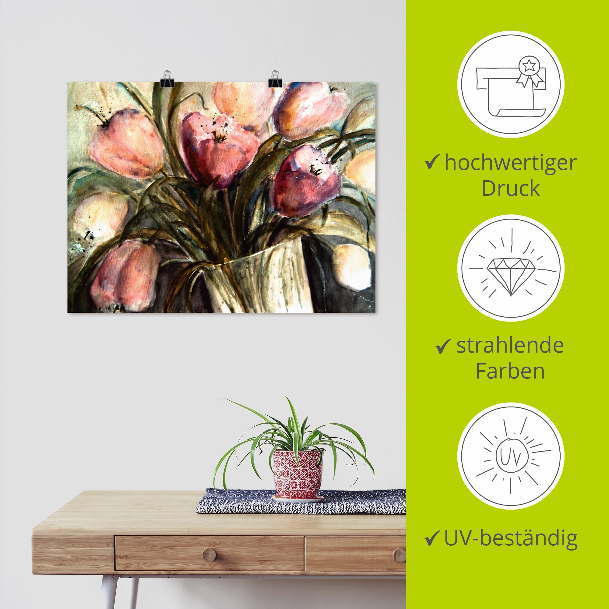 Artland Wandbild »Lila Tulpen in Vase«, Blumen, (1 St.), als Leinwandbild, Poster, Wandaufkleber in verschied. Größen