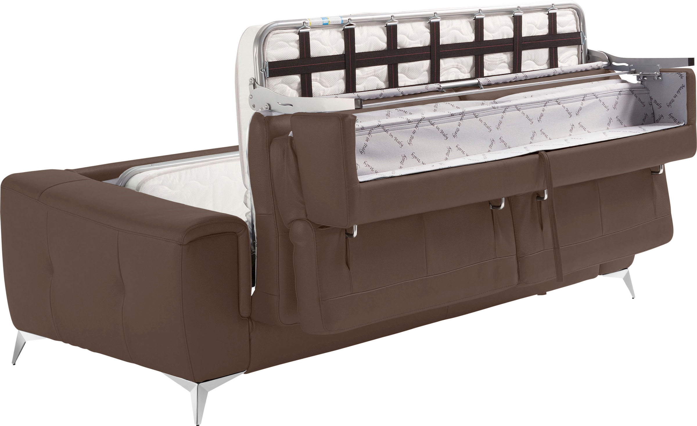 Egoitaliano Schlafsofa »Francine Designsofa, Loungesofa mit Dauerschlaffunktion, Breite 233 cm«, mit Bettfunktion, Leder BULL, chocolate, Fußfarbe chrom