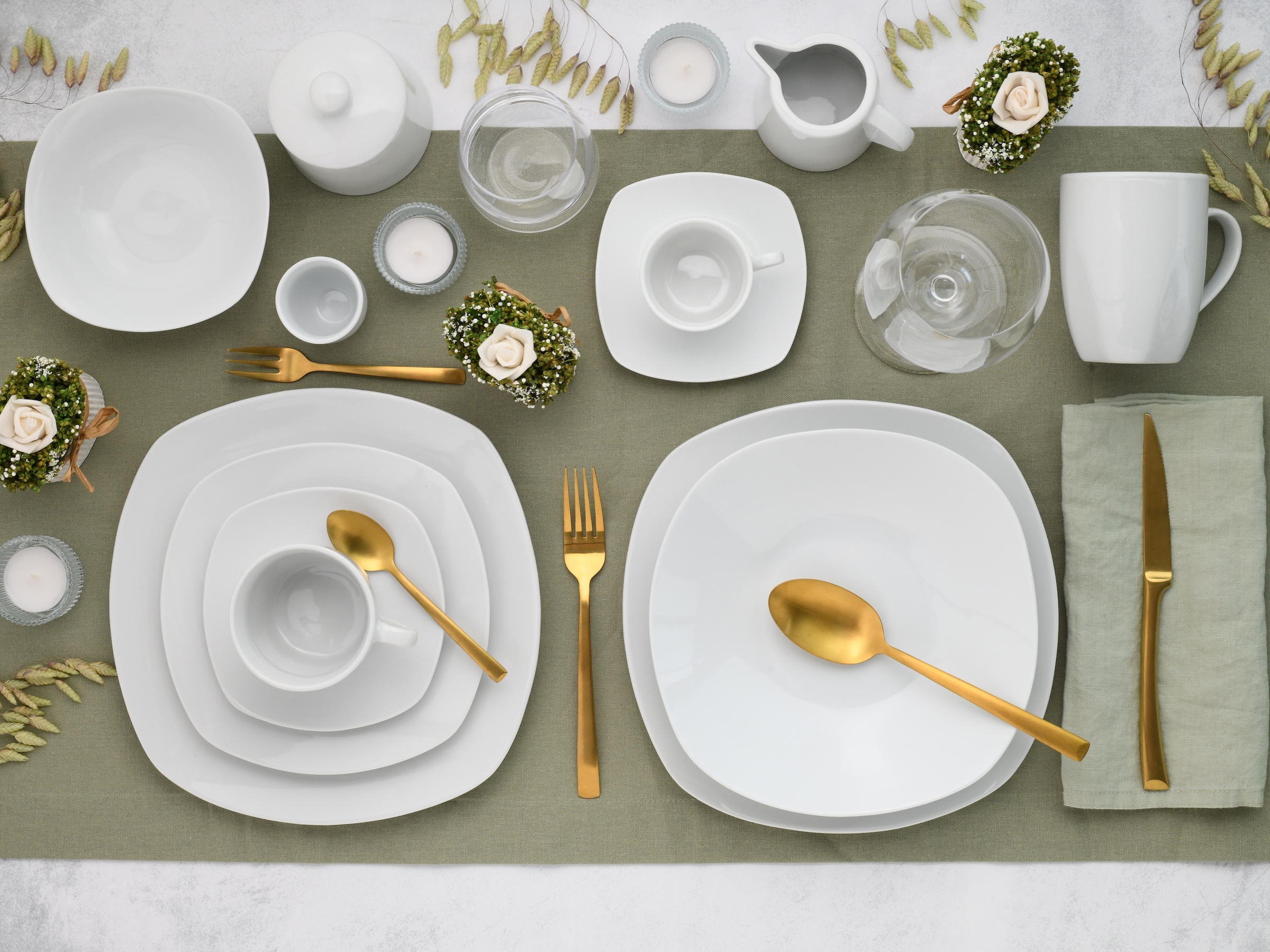 CreaTable Kombiservice »Square Weiß, Kombi-Service 62-tlg« Daily Use, Zeitlos