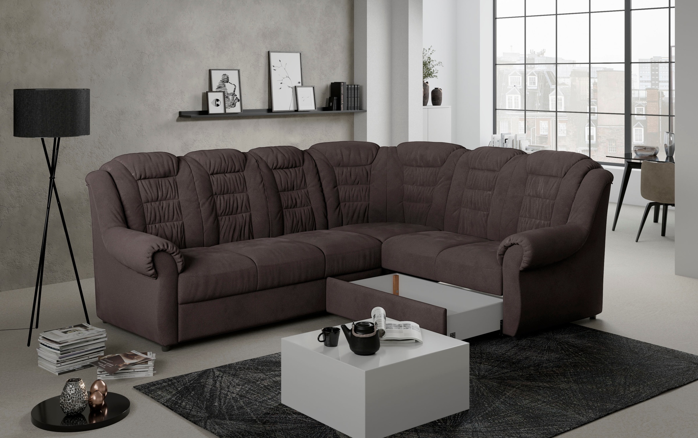 Home affaire Ecksofa »Boston L-Form«, mit hoher Rückenlehne, wahlweise mit Bettfunktion & Stauraum