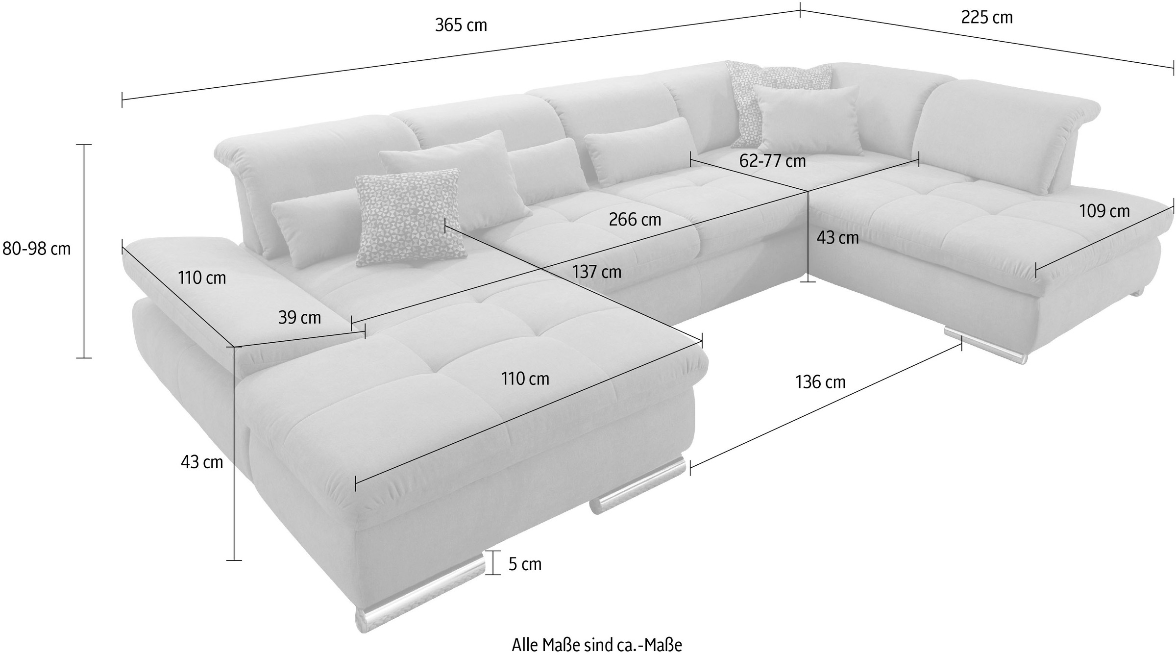 set one by Musterring Wohnlandschaft »SO 4100 komfortable Federkernunterfederung, inkl. Kopfteilverstellung«, wahlweise Bettfunktion und Sitztiefenverstellung, U-Form