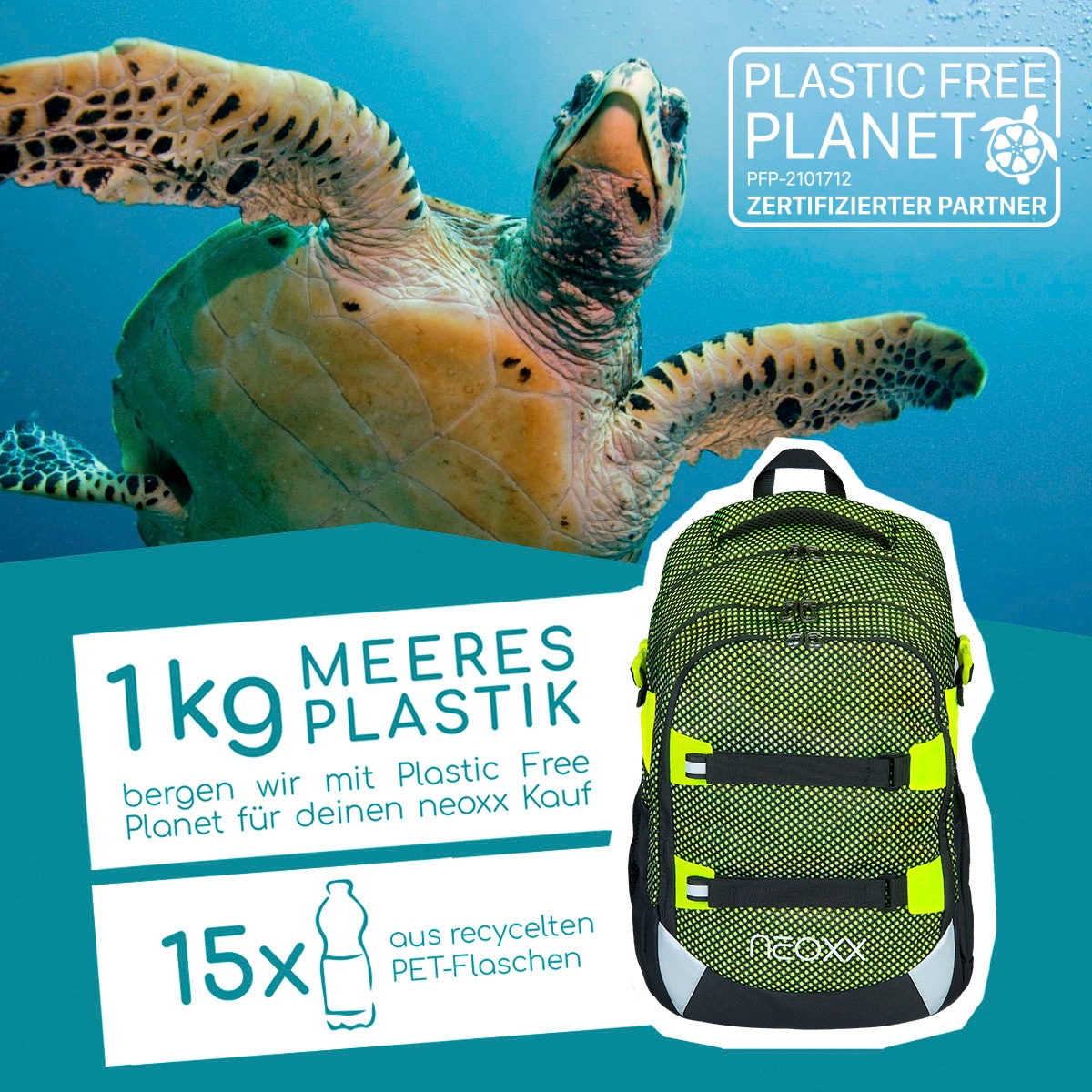 neoxx Schulrucksack »Active, All about Neon«, reflektierende Details, aus recycelten PET-Flaschen