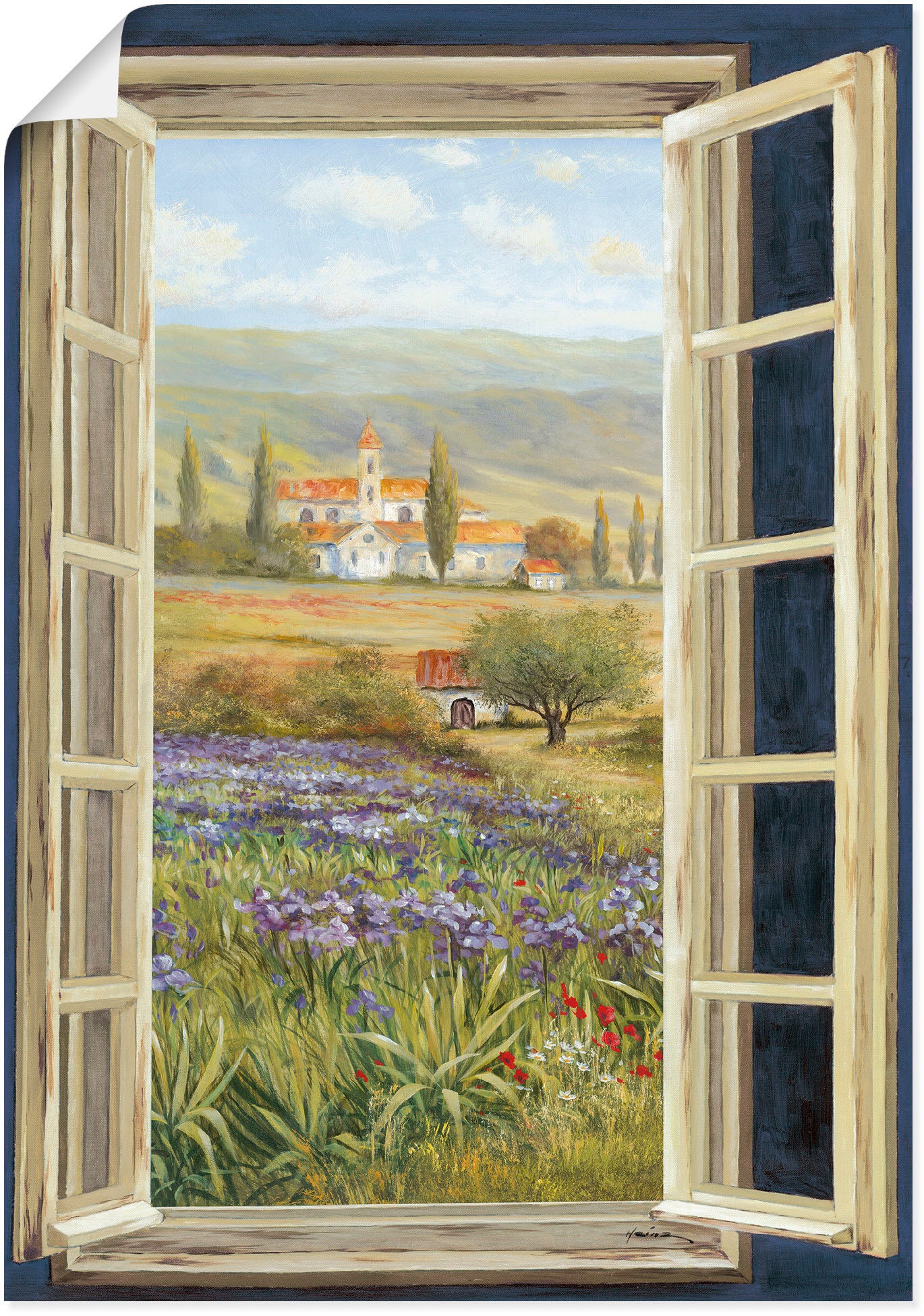 Artland Wandbild »Provence Fensterblick«, Bilder von Europa, (1 St.), in vielen Größen & Produktarten - Alubild / Outdoorbild für den Außenbereich, Leinwandbild, Poster, Wandaufkleber / Wandtattoo auch für Badezimmer geeignet