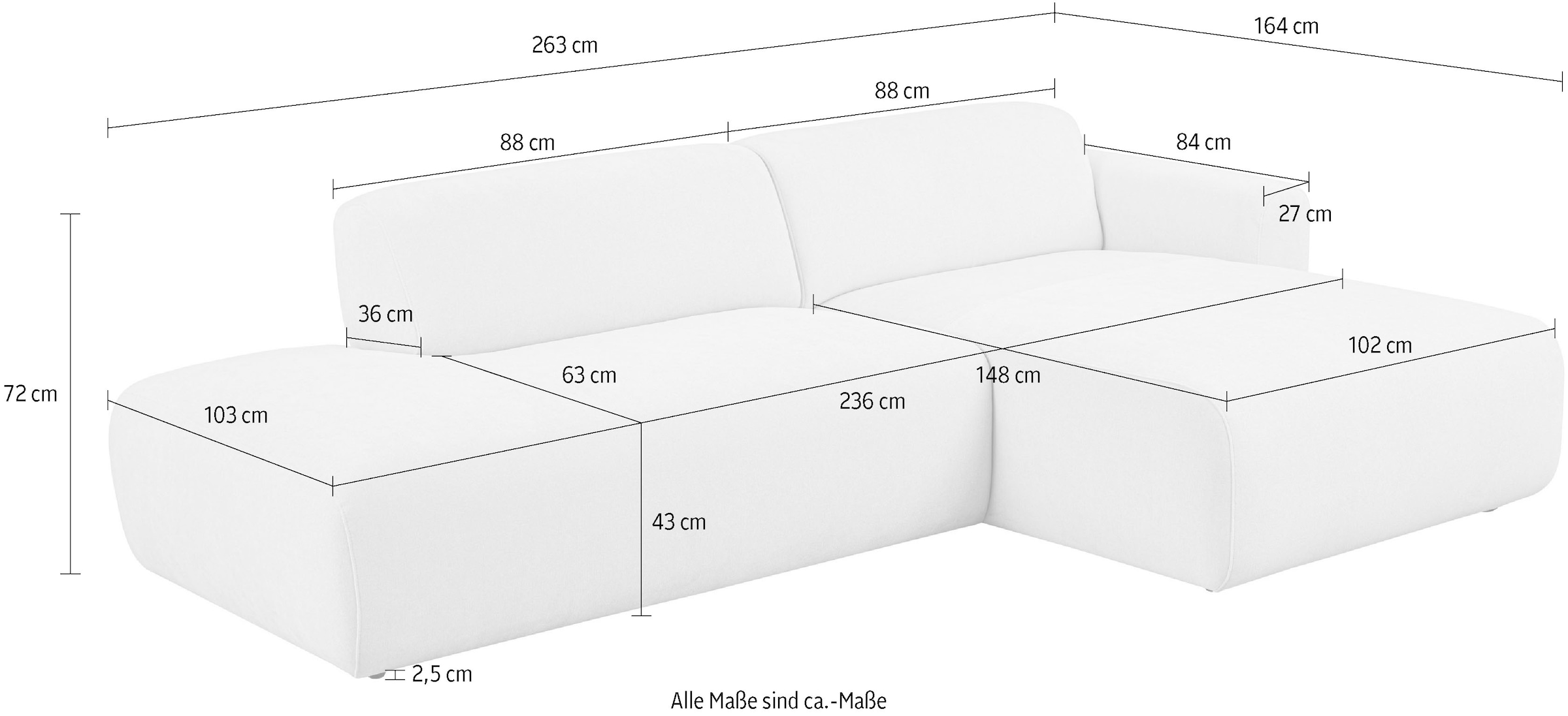 Home affaire Ecksofa »Myrland Kompaktsofa« Breite 263 cm, Chenille, Easy Clean Stoff, mit Kaltschaum