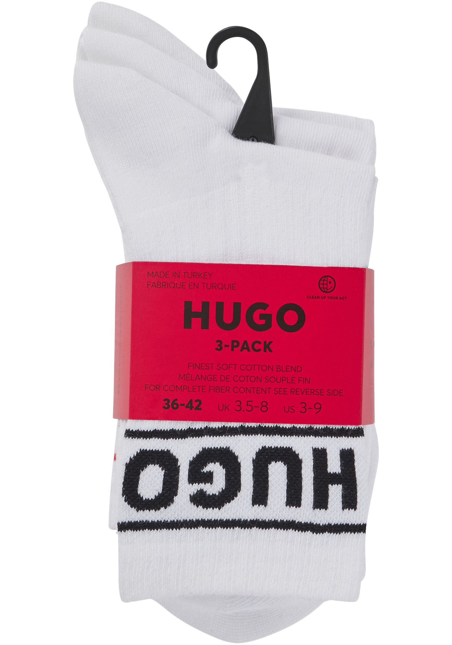 HUGO Underwear Freizeitsocken »3P QSRIB SPORTY CC W«, (Packung, 3 Paar, 3er), mit kontrastfarbenem Logodetail