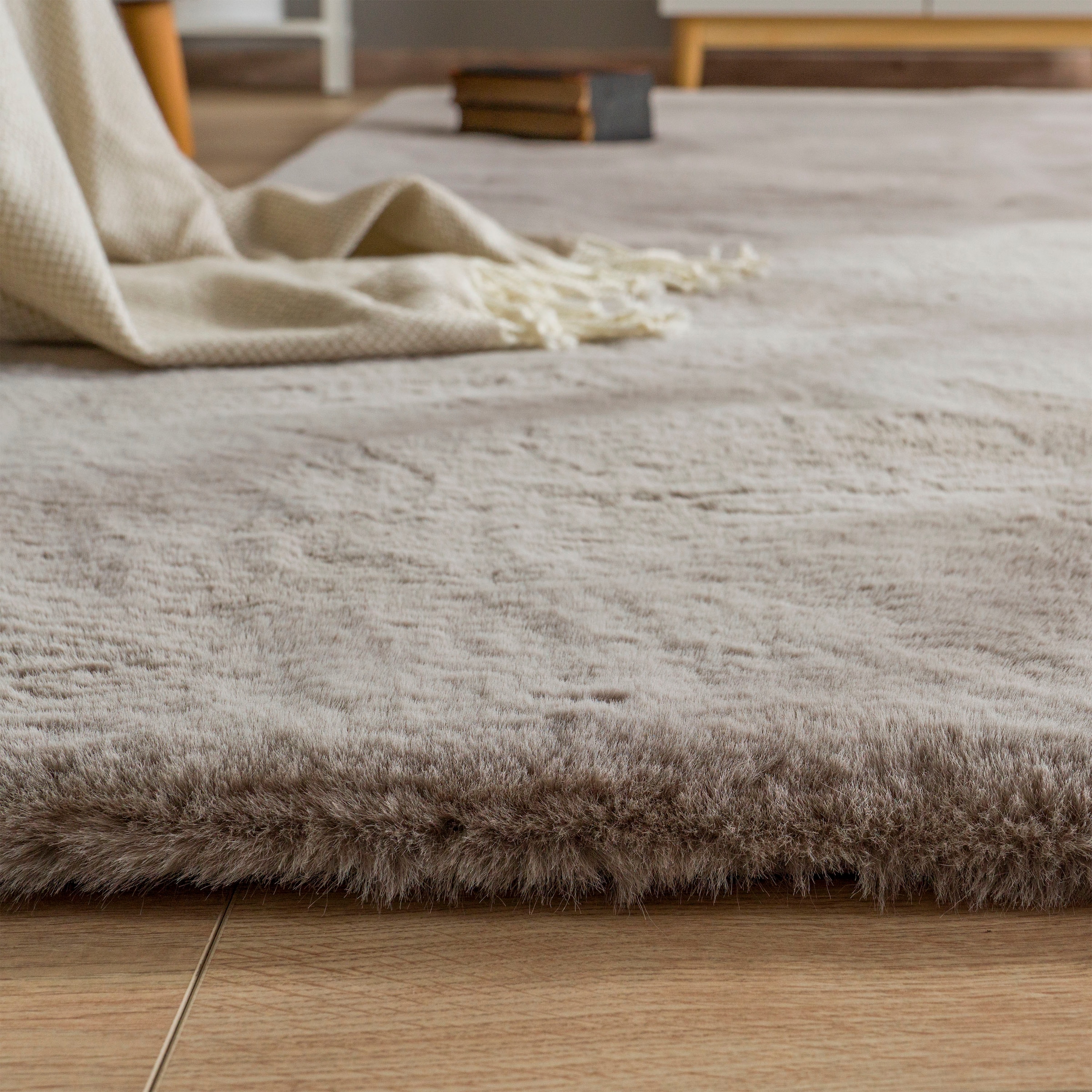 Paco Home Hochflor-Teppich »Rabbit Deluxe 860«, rechteckig, 39 mm Höhe, Kunstfell, Uni-Farben, sehr weicher Flor, Wohnzimmer, Schlafzimmer