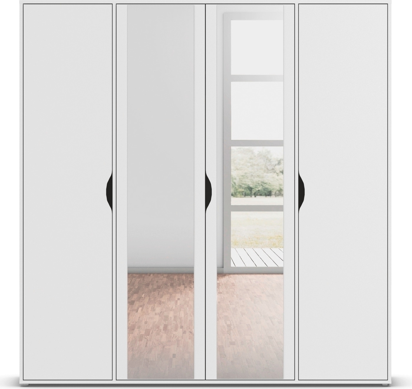 rauch Drehtürenschrank »Kleiderschrank Schrank Garderobe Wäscheschrank NARAI mit Spiegel«, (in 3 verschiedenen Ausstattungen BASIC/CLASSIC/PREMIUM), Griffausfräsungen für eine grifflose Optik TOPSELLER MADE IN GERMANY