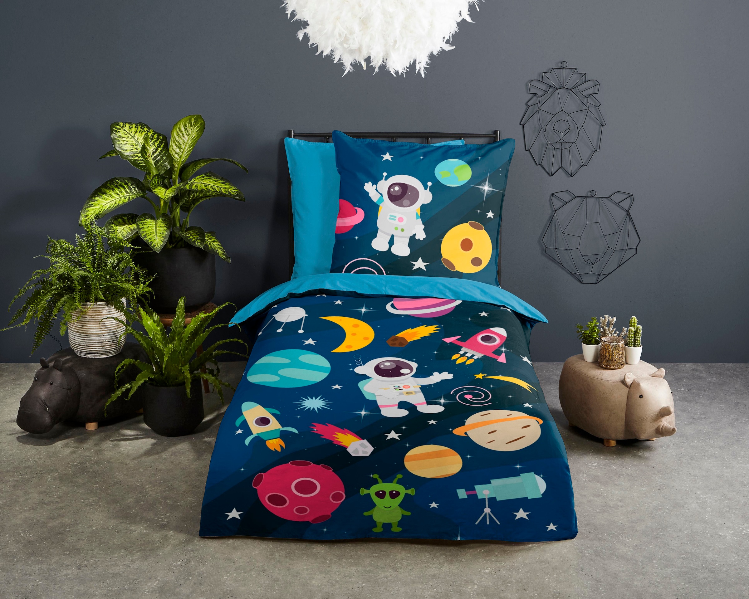 PURE luxury collection Kinderbettwäsche »Planets«, 135x200, Pflegeleicht, Reißverschluss, Wende, Kind Junge,...