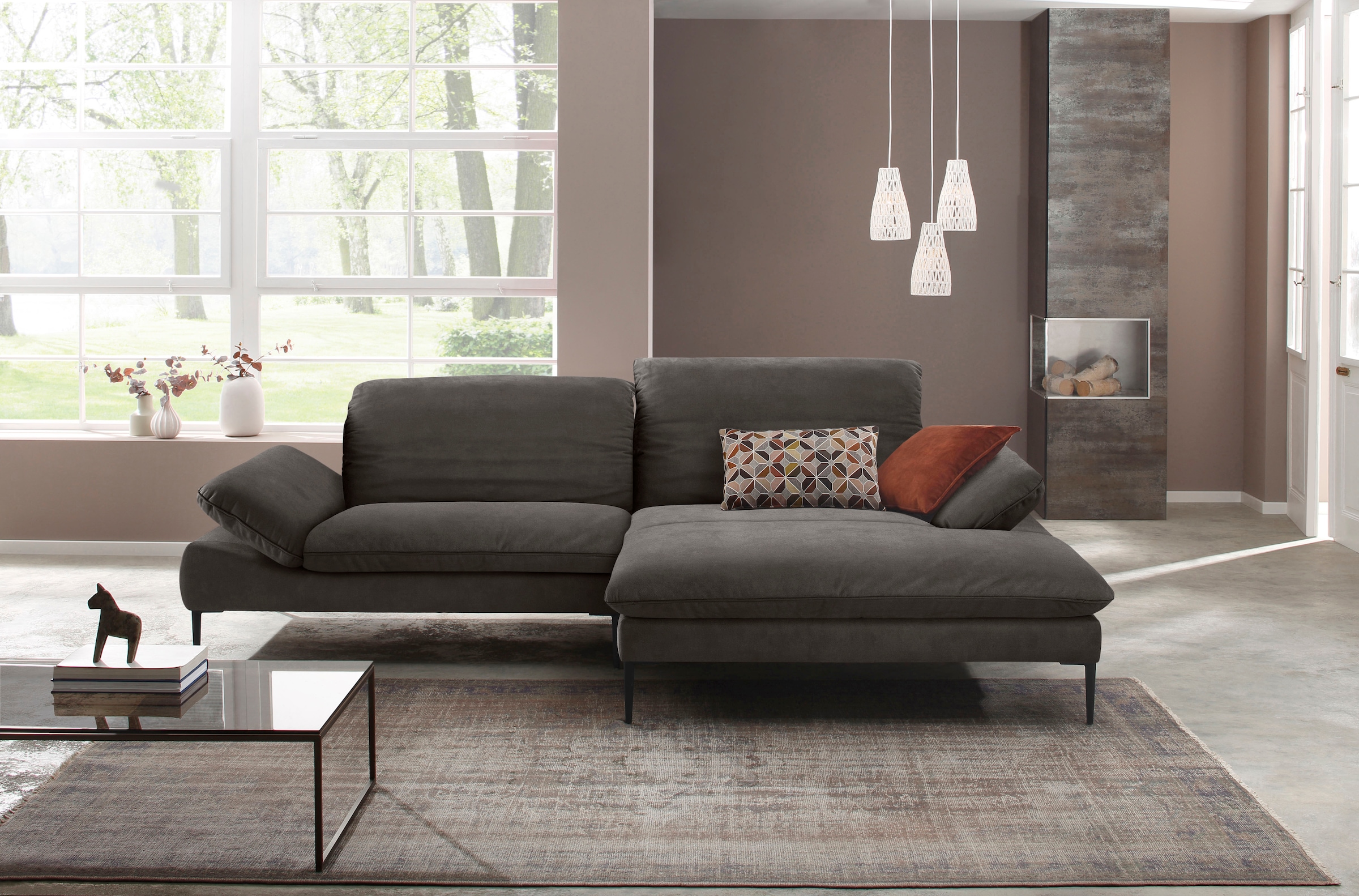W.SCHILLIG Ecksofa »enjoy&MORE, Designsofa, elegant und bequem, L-Form« Sitztiefenverstellung, Füße schwarz pulverbeschichtet, Breite 294 cm