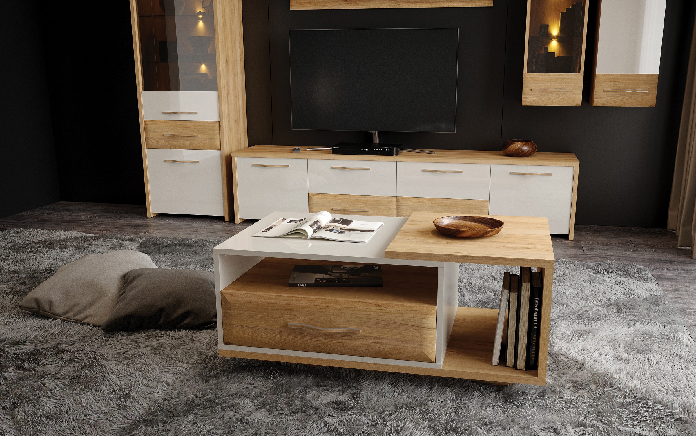Home affaire Couchtisch »Gala«, (H/B/T): 47/116/70cm), Tischplatte in Beigeton UV-lackiert kratzfest, hochglänzend