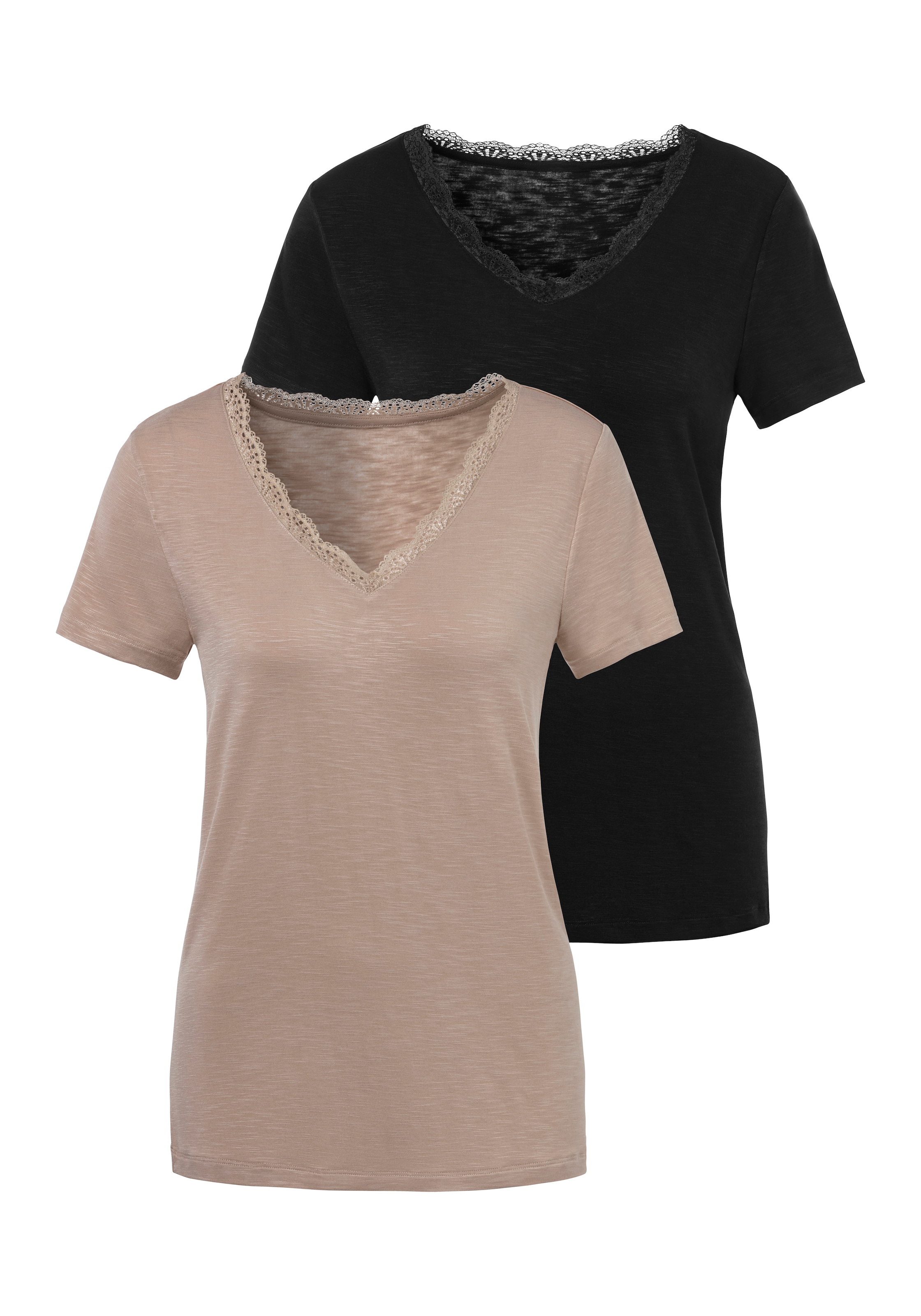 LASCANA T-Shirt, mit zarter Spitze am Ausschnitt
