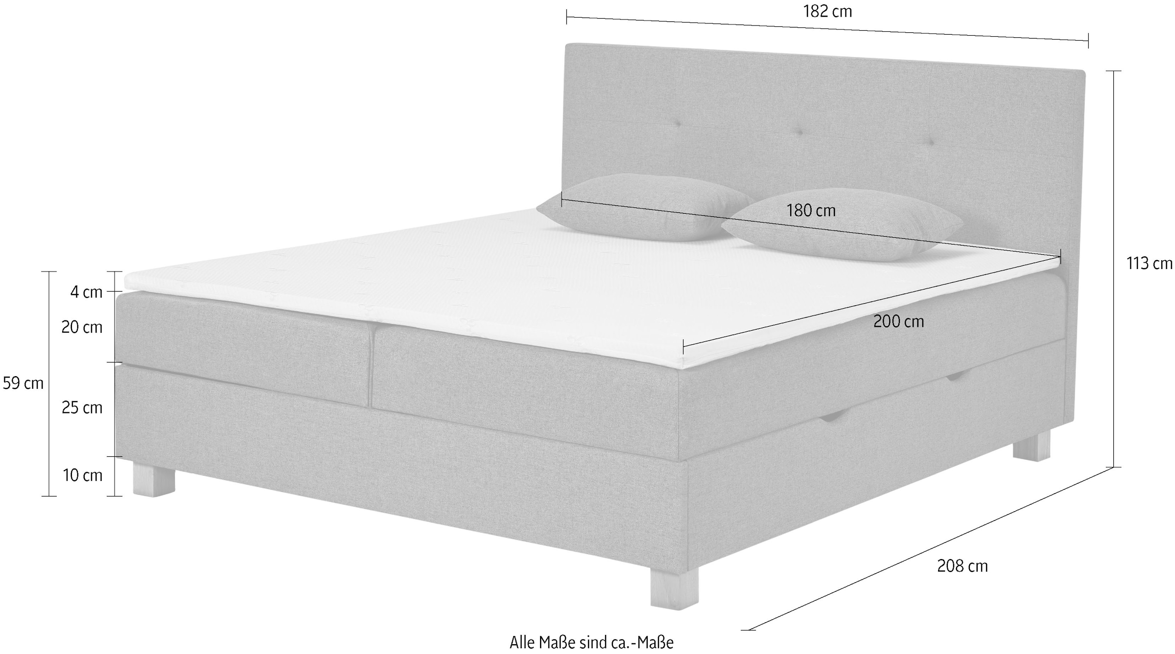 Home affaire Boxbett »Oyré inkl. Bettkasten, Topper und 2 gratis Kissen, 180x200 cm« mit Holzfüße in eichefarben