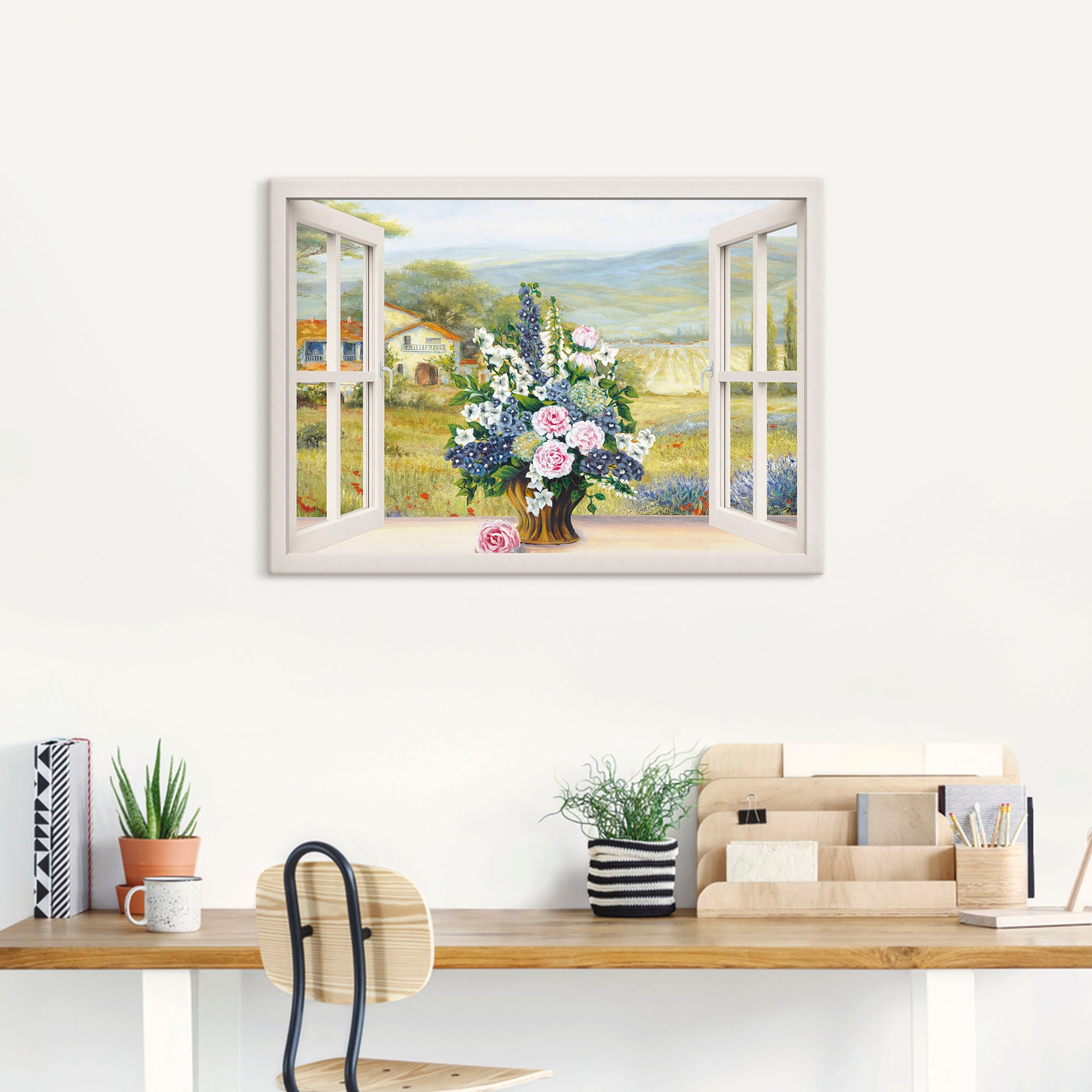 Artland Leinwandbild »Blumenbouquet am weißen Fenster«, Arrangements, (1 St.), auf Keilrahmen gespannt