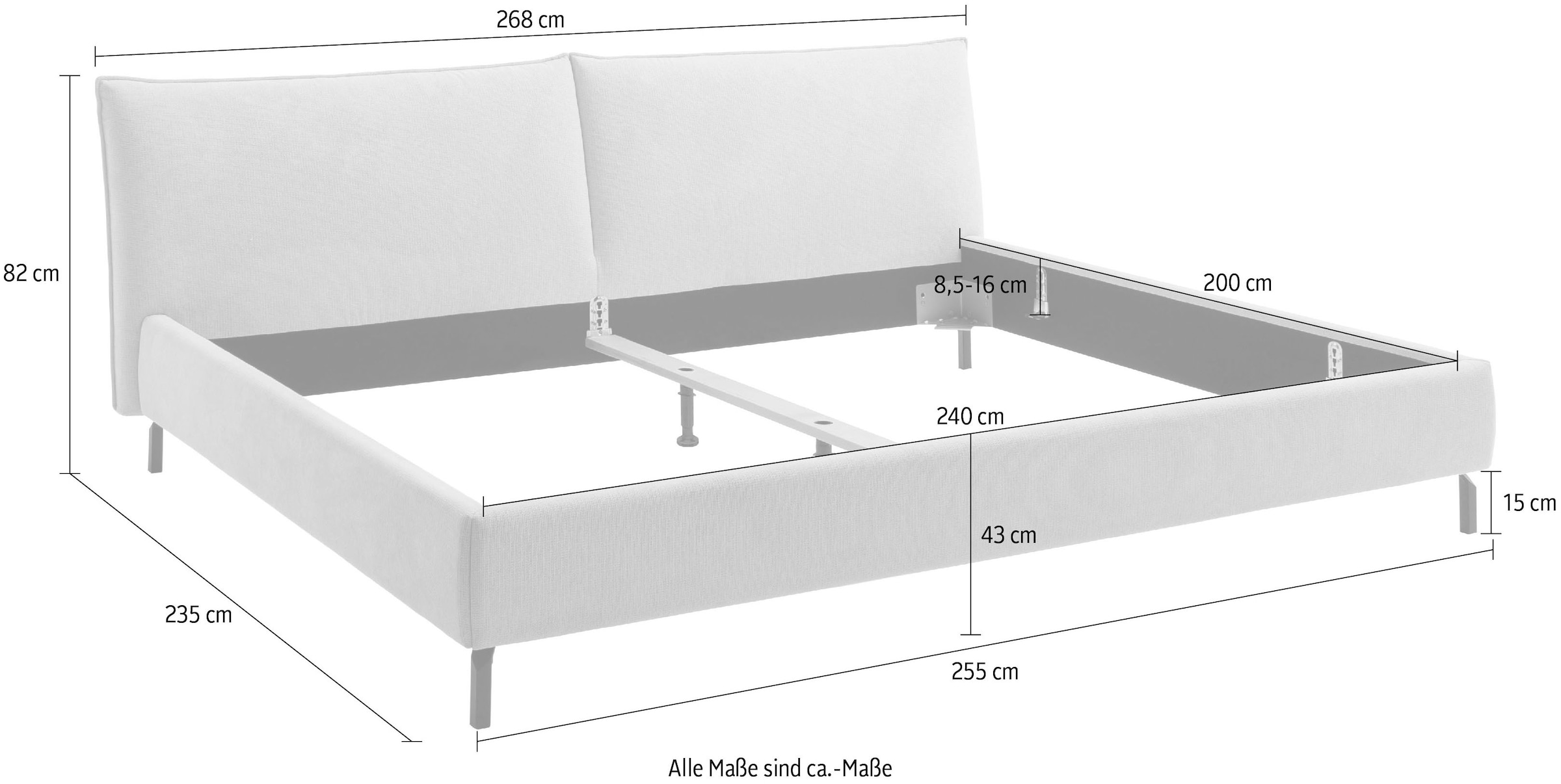 Home affaire Polsterbett »Fionara, Familienbett, extrabreite Liegefläche 240cm, in 2 Längen« inkl. 7-fache Einlegetiefenverstellung & saugroboterfreundliche Höhe