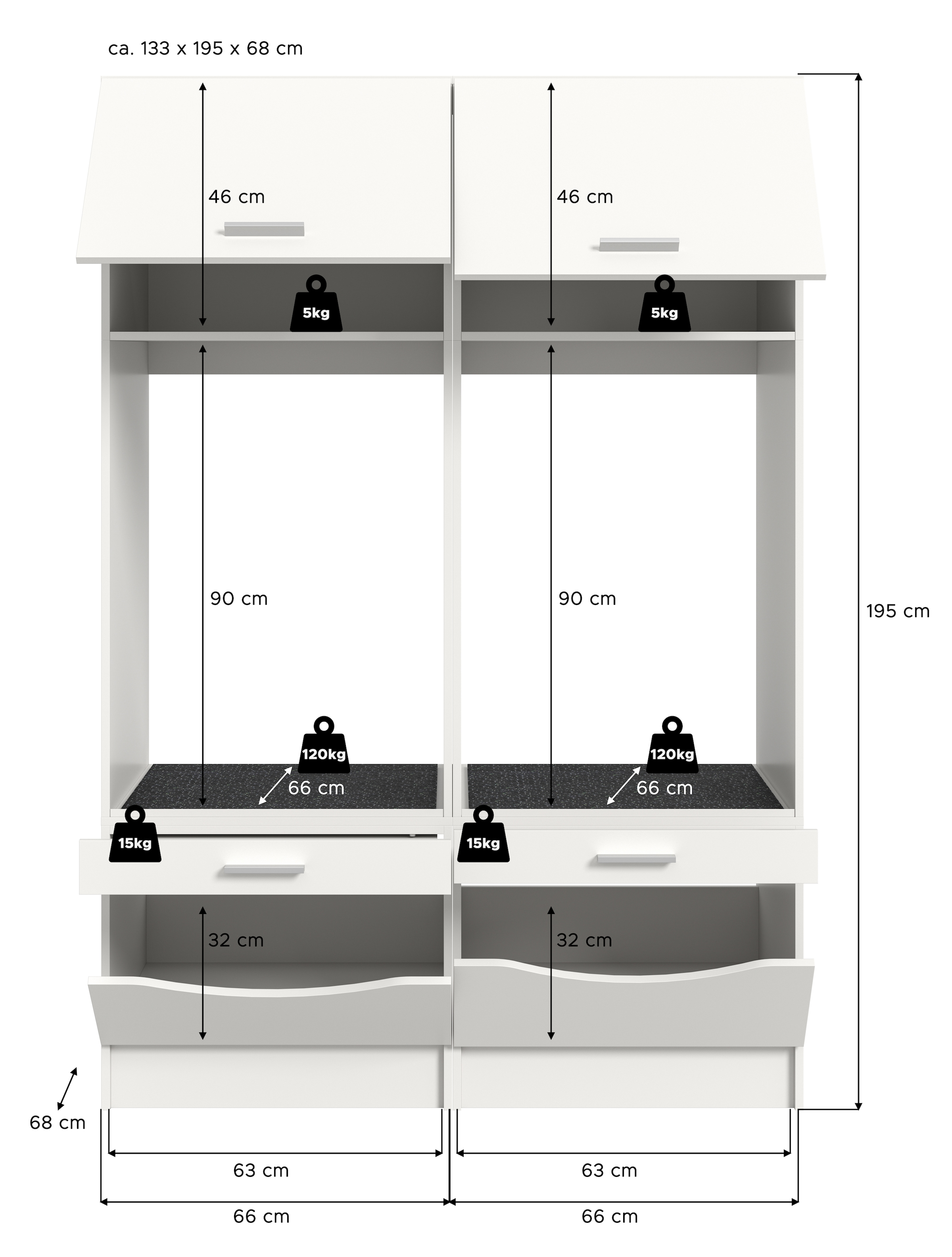 welltime Mehrzweckschrank-Set »FALAS, TOPSELLER!, 2-teilig, Hauswirtschaftsraum Set, Breite 133 cm«