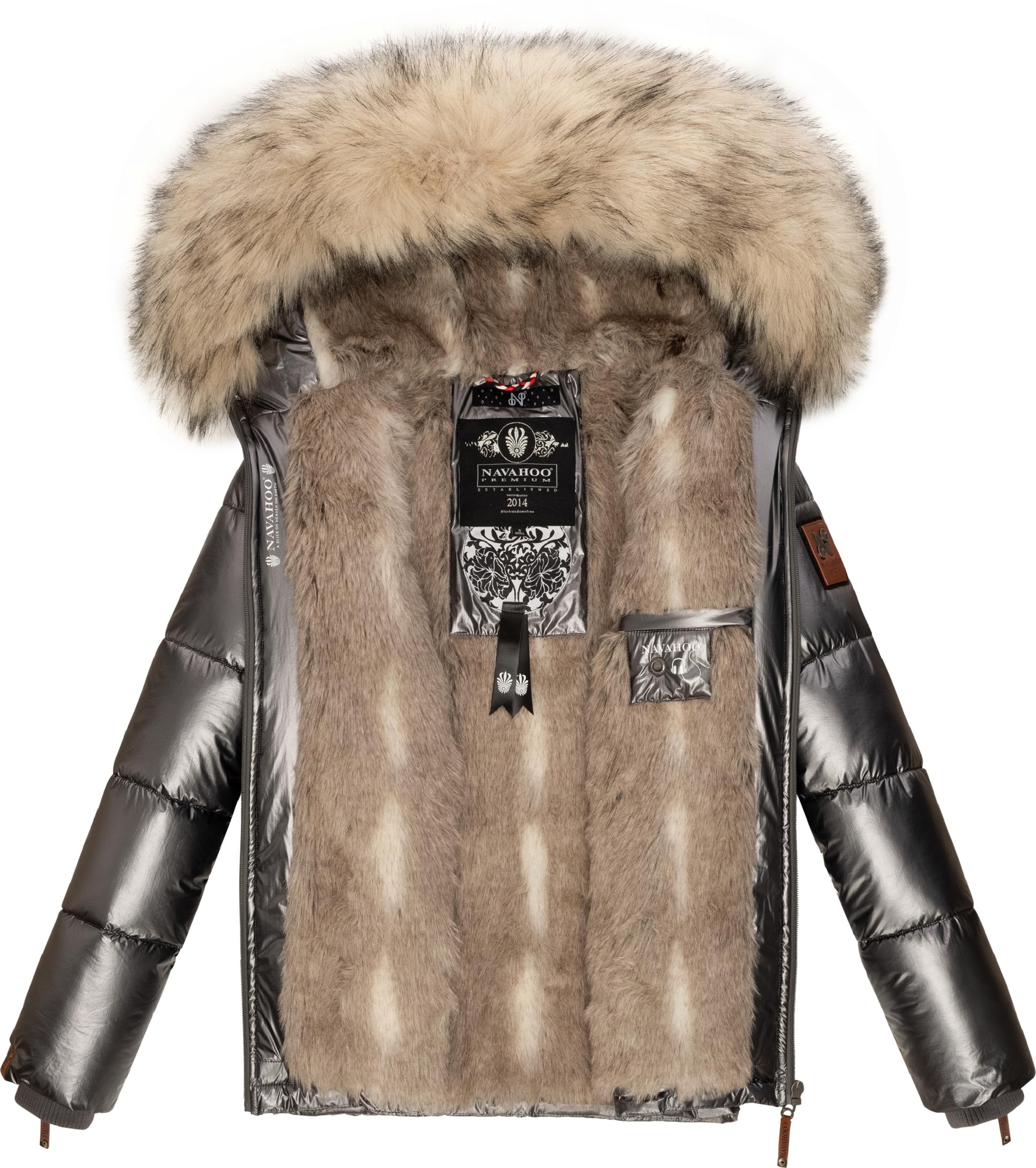 Navahoo Winterjacke »Winterjacke Tikunaa«, mit Kapuze, warm gefütterte Damen Steppjacke mit Kunstfellkapuze