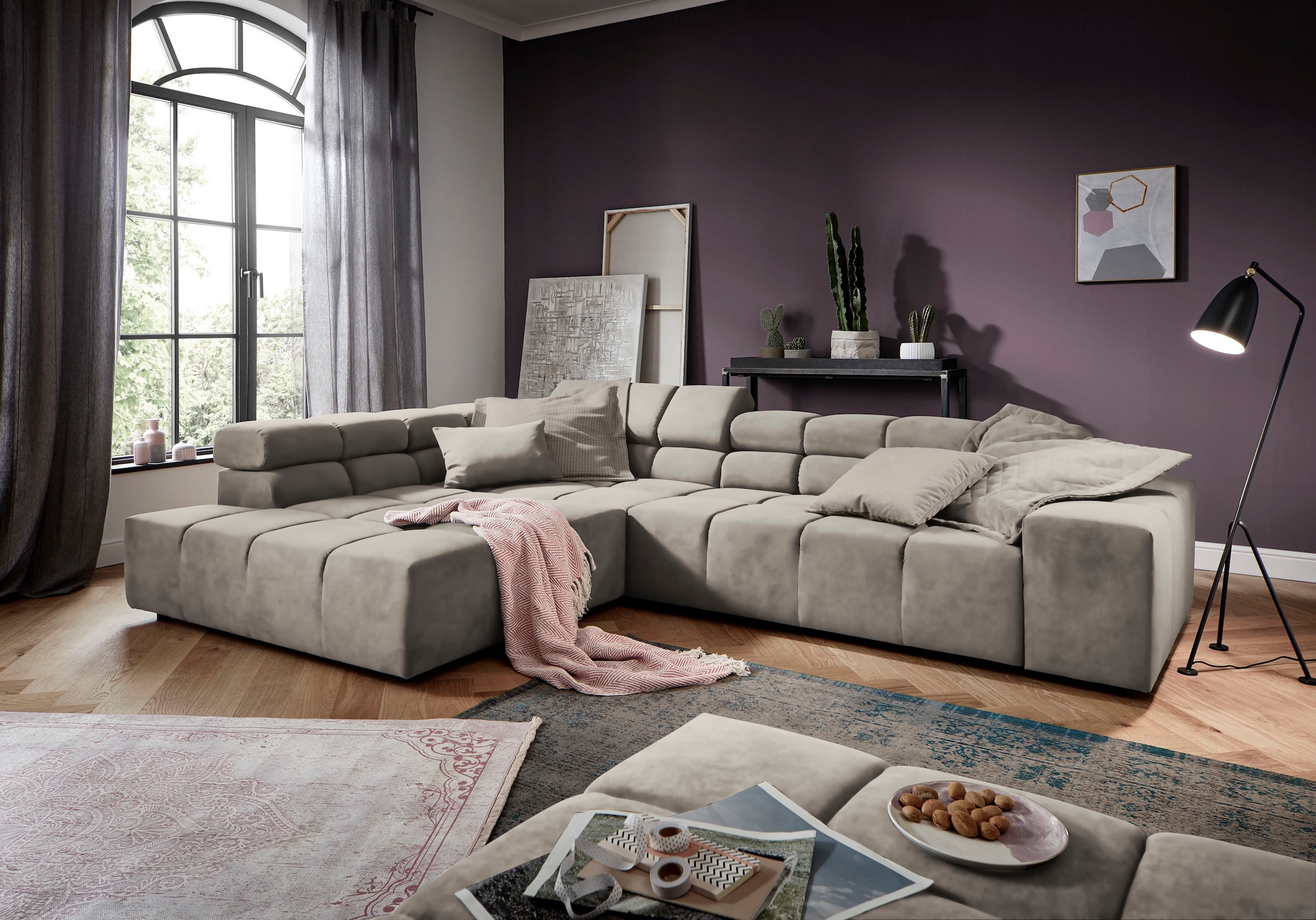 INOSIGN Ecksofa »Ancona incl. Kopfteilverstellung, Breite 319cm, L-Form«, wahlweise motorische Sitztiefenverstellung, auch in Cord + Easy Care