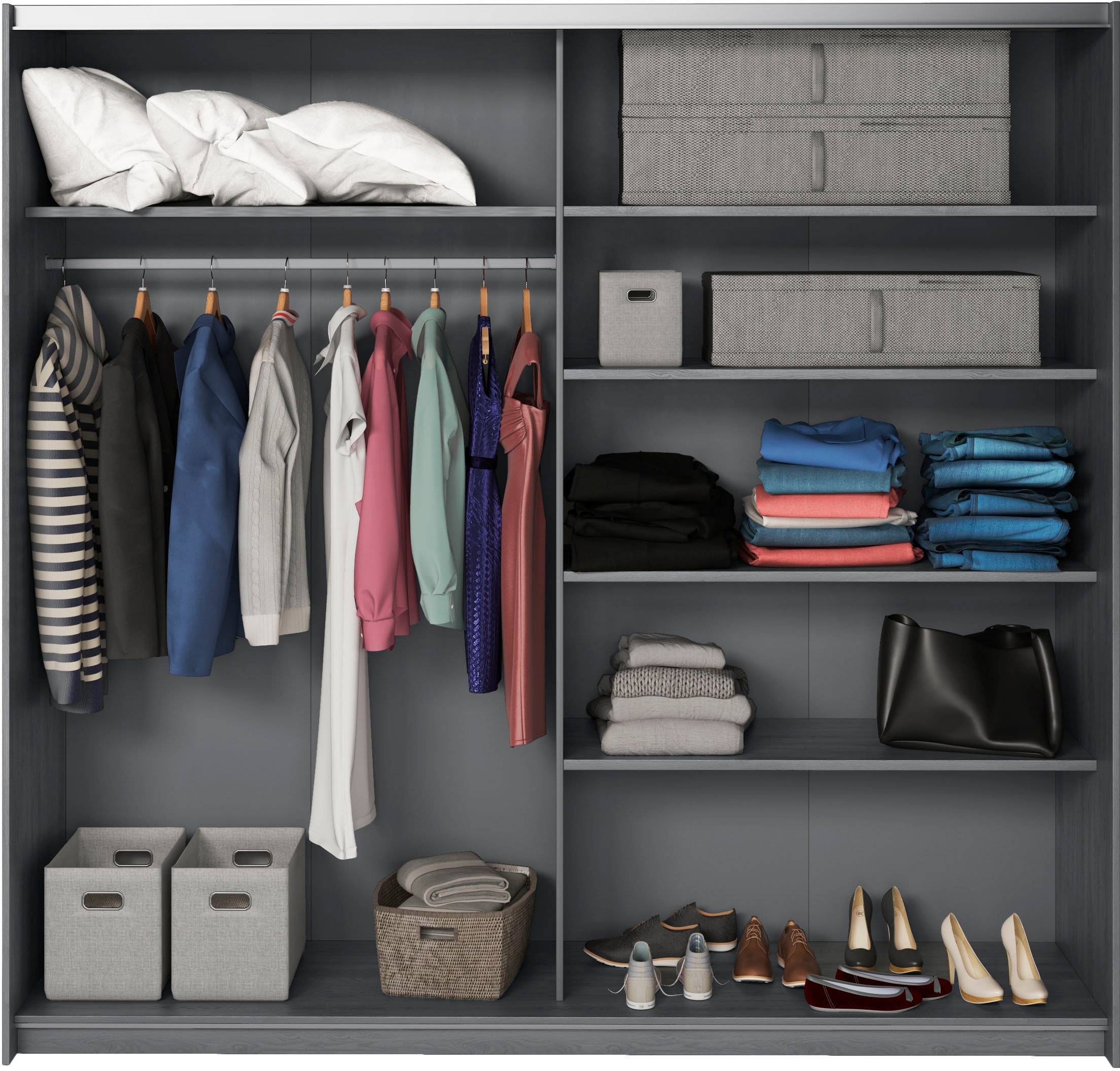 Home affaire Schwebetürenschrank »Galaxy Kleiderschrank, Wäscheschrank 200, 220 oder 270cm breit«, INKLUSIVE kompletter Innenausstattung, Metallgriffe