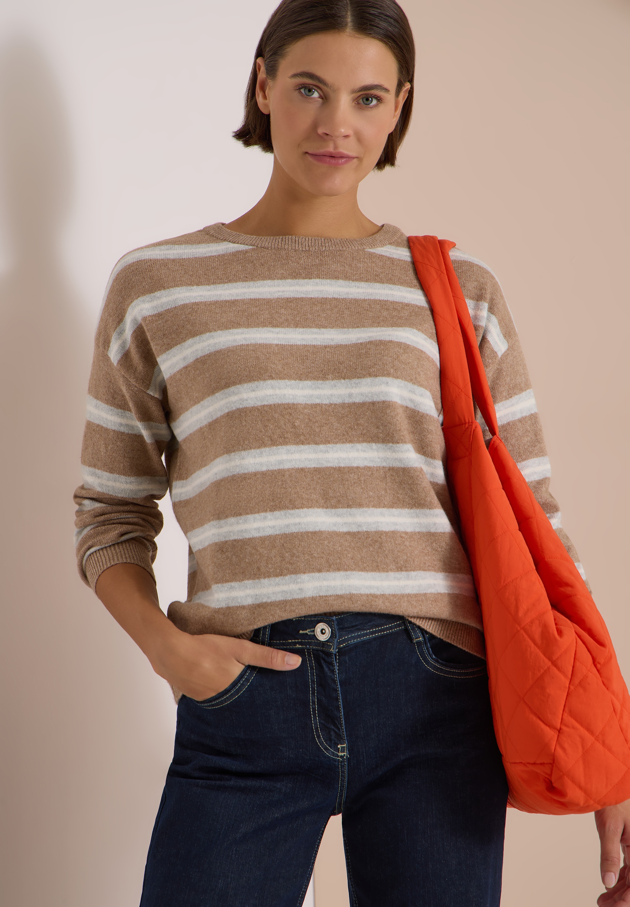 Cecil Strickpullover mit Boat Neck und Streifen