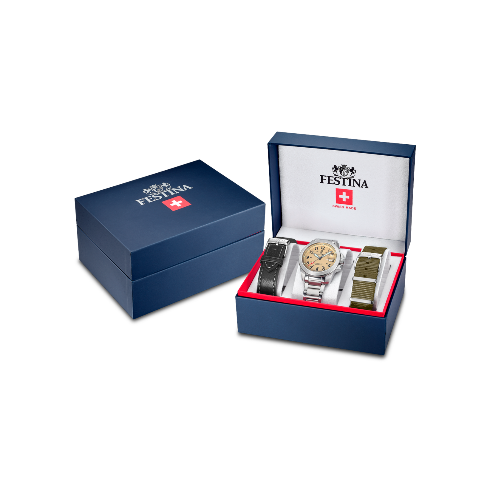 Festina Quarzuhr »Field Watches« Armbanduhr, Herrenuhr, Swiss Made, Edelstahlarmband