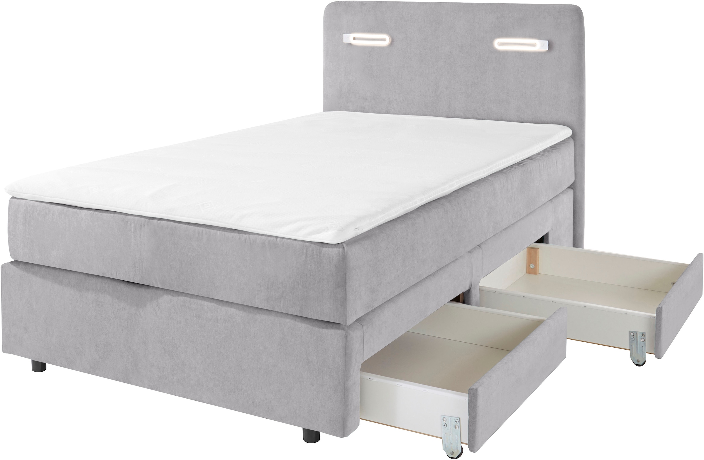 INOSIGN Boxbett »Luan« Schubkästen, LED-Beleuchtung und Topper, in Breite 120 cm und 180 cm