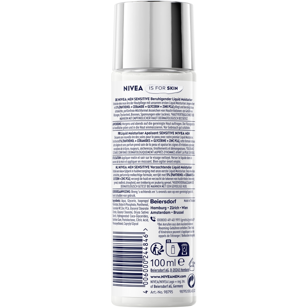Nivea Men Feuchtigkeitsgel »NIVEA MEN Sensitive Beruhigender Liquid Moisturizer« mit Smart Barrier Technology, ultraleichte Textur, parfümfrei