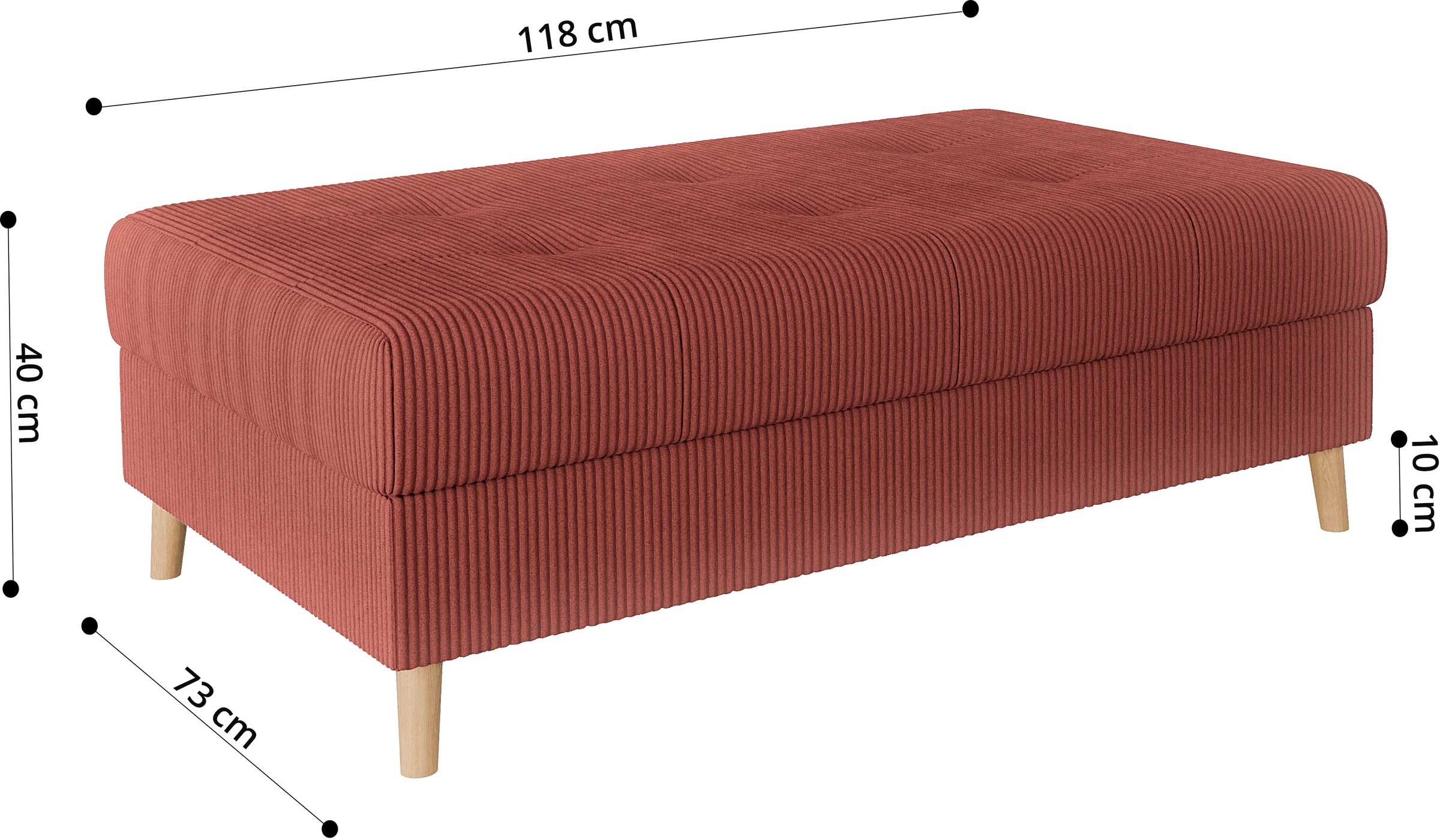 Home affaire Polsterhocker »CHARRE XXL, Steppung im Sitzbereich, Maße: B/T/H: 118/73/40 cm«, passend zur Serie CHARRE, auch in Cord und Bouclé
