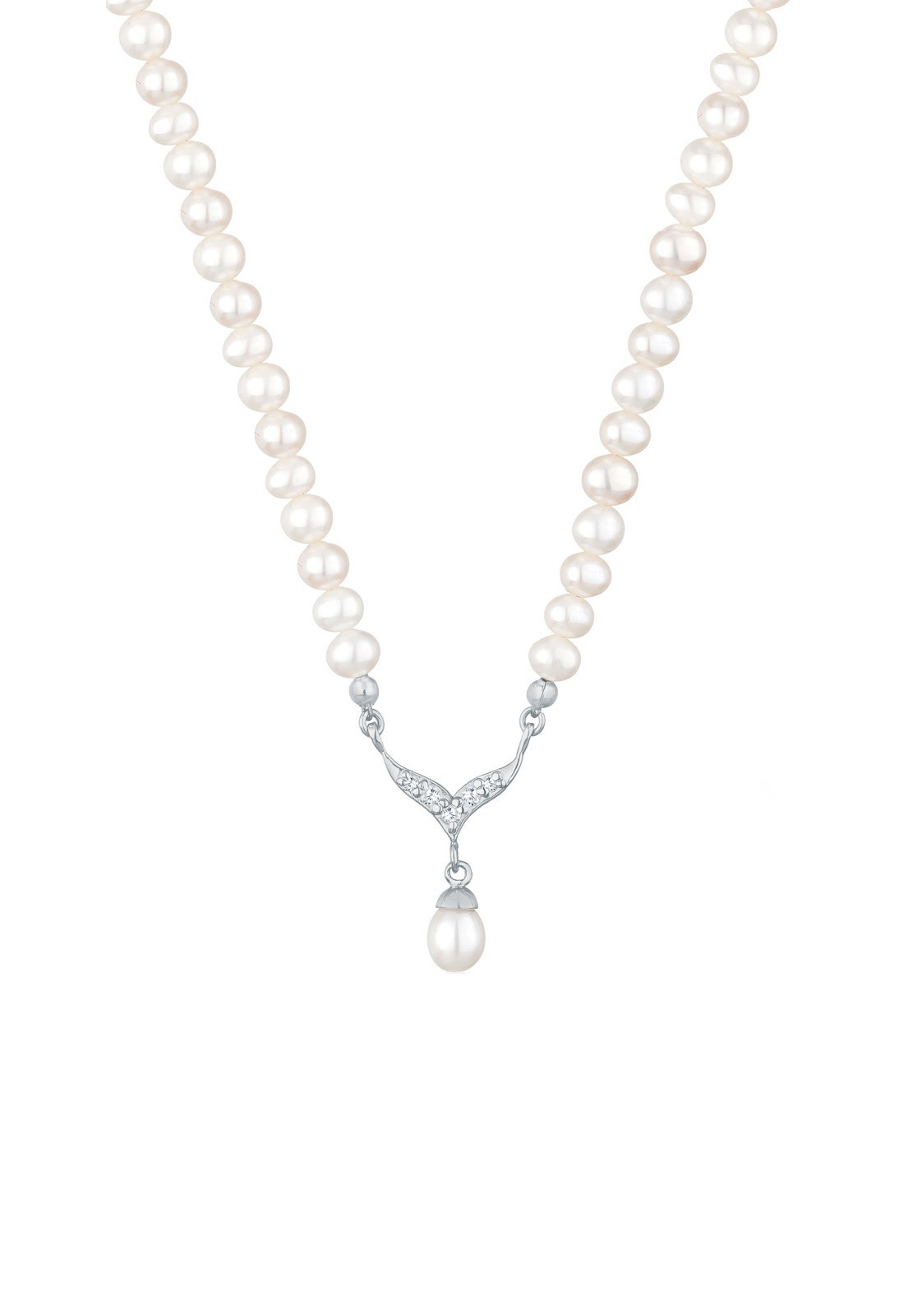 Elli Perlenkette »Halskette Collier Süßwasserzuchtperle Zirkonia 925 Silber«