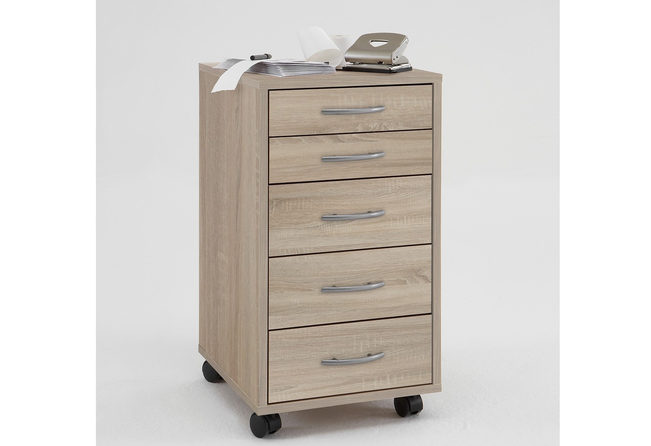 FMD Rollcontainer »Freddy«, Büroaufbwahrung mit 5 Schubkästen auf Rollen, 63 cm hoch