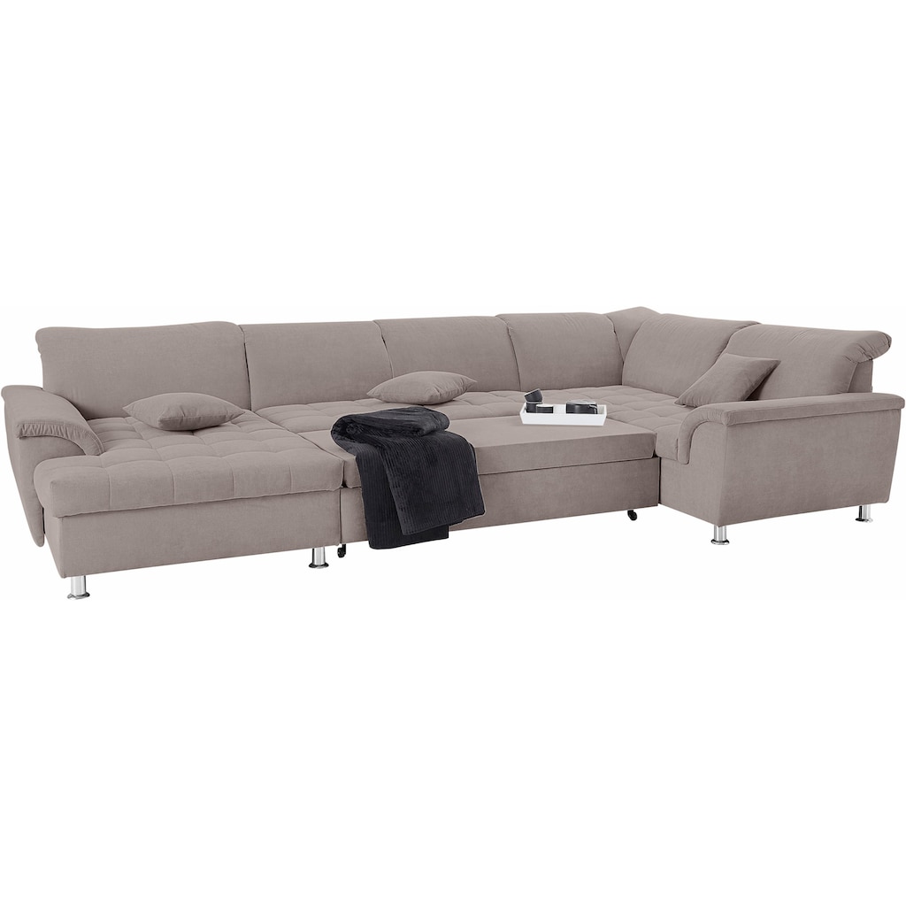 DOMO collection Wohnlandschaft »Franzi wahlweise mit Kopfteilverstellung Bettfunktion, Bettkasten«, im XXL-Format B/T/H: 352/214/80 cm, Schlafsofa, Steppung im Sitz