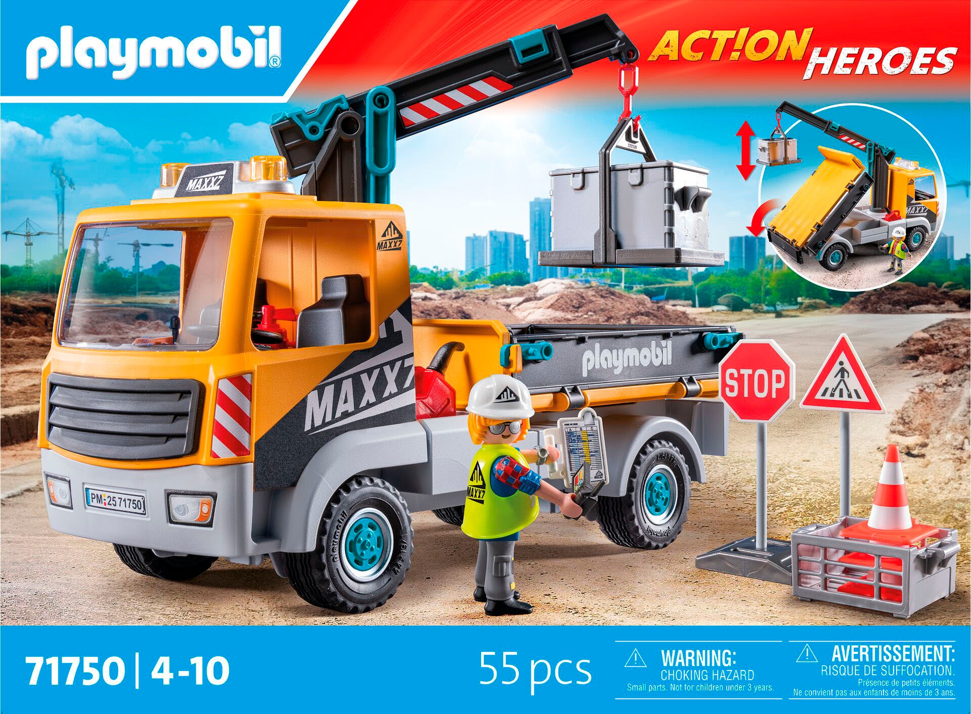 Playmobil® Konstruktions-Spielset »Baustellen-LKW mit Kran (71750), Playmobil Action Heroes«, (55 St.)