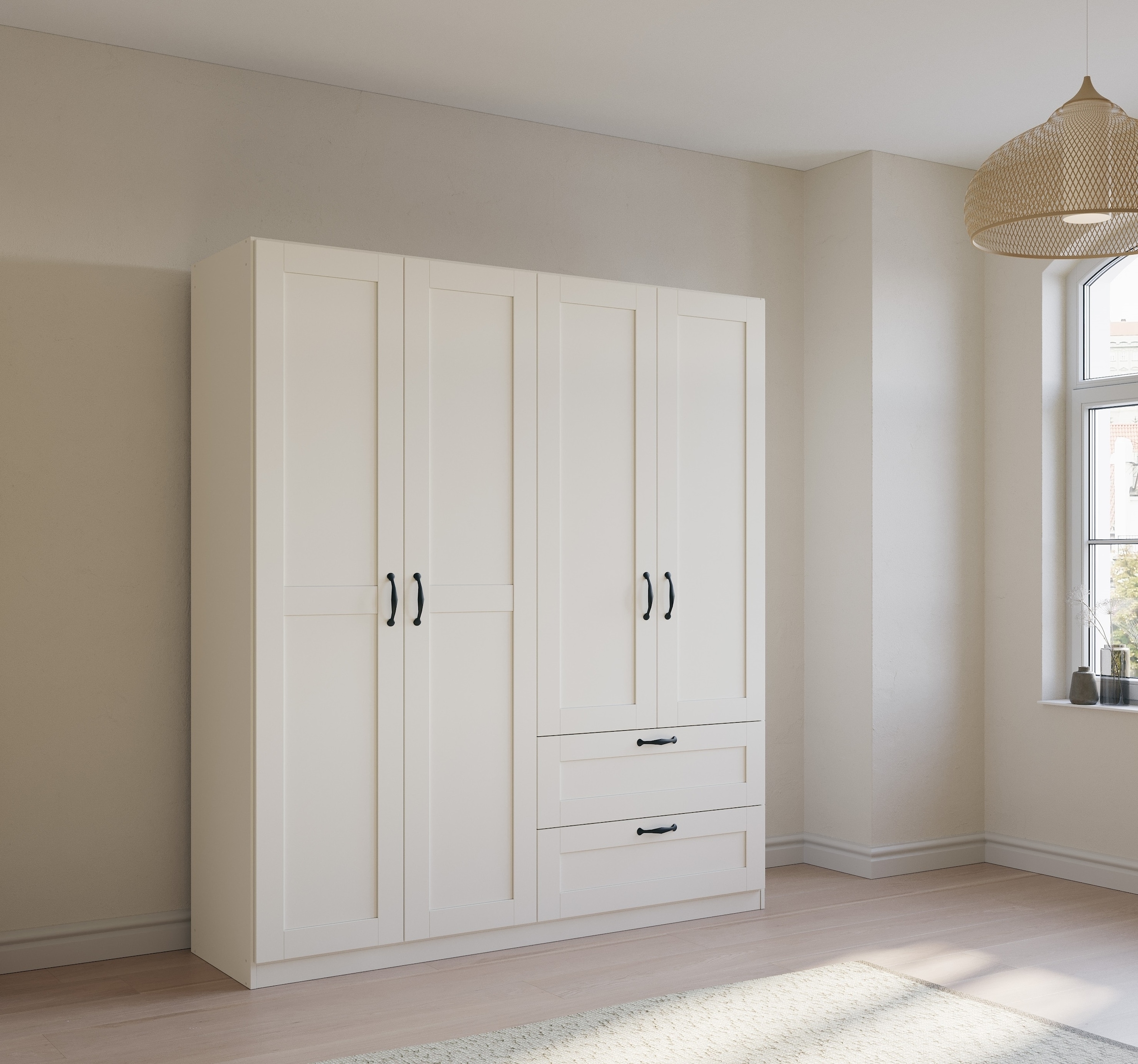 rauch Drehtürenschrank »Cottage by Quadra Spin« in skandinavischem Landhausstil, mit Schubladen