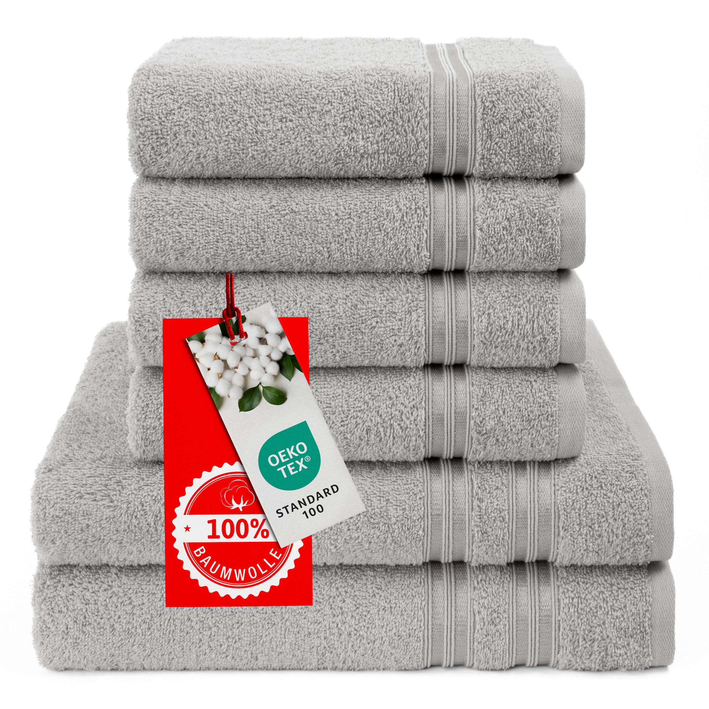 HAMMETEX Handtuch Set »6-teiliges Handtuch Set, 100% Baumwolle, Weich & Saugstark« Set 6 Stk. Frottier mit Bordüre, einfarbig, weich