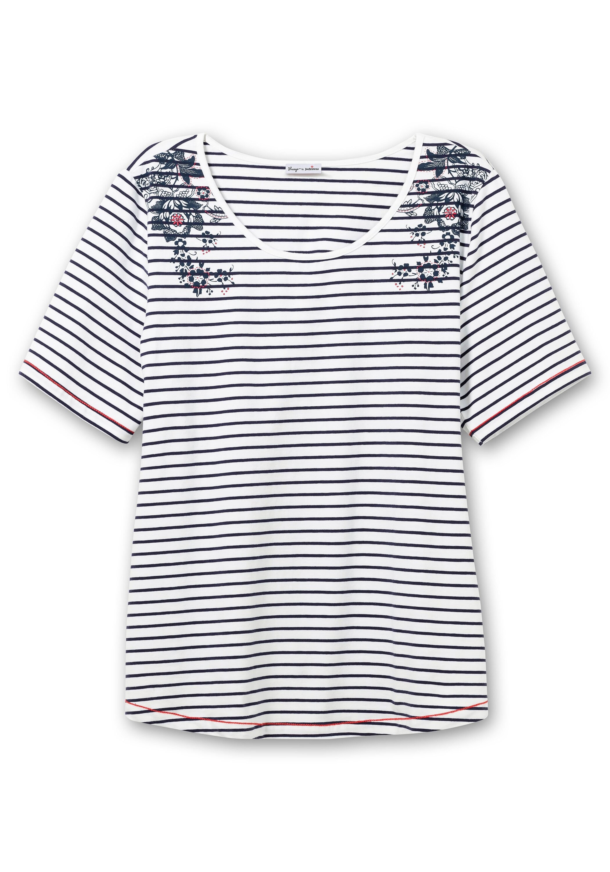 Sheego Rundhalsshirt »Ringelshirt mit floralem Druck und Kontrastnähten«, mit floralem Druck und Kontrastnähten