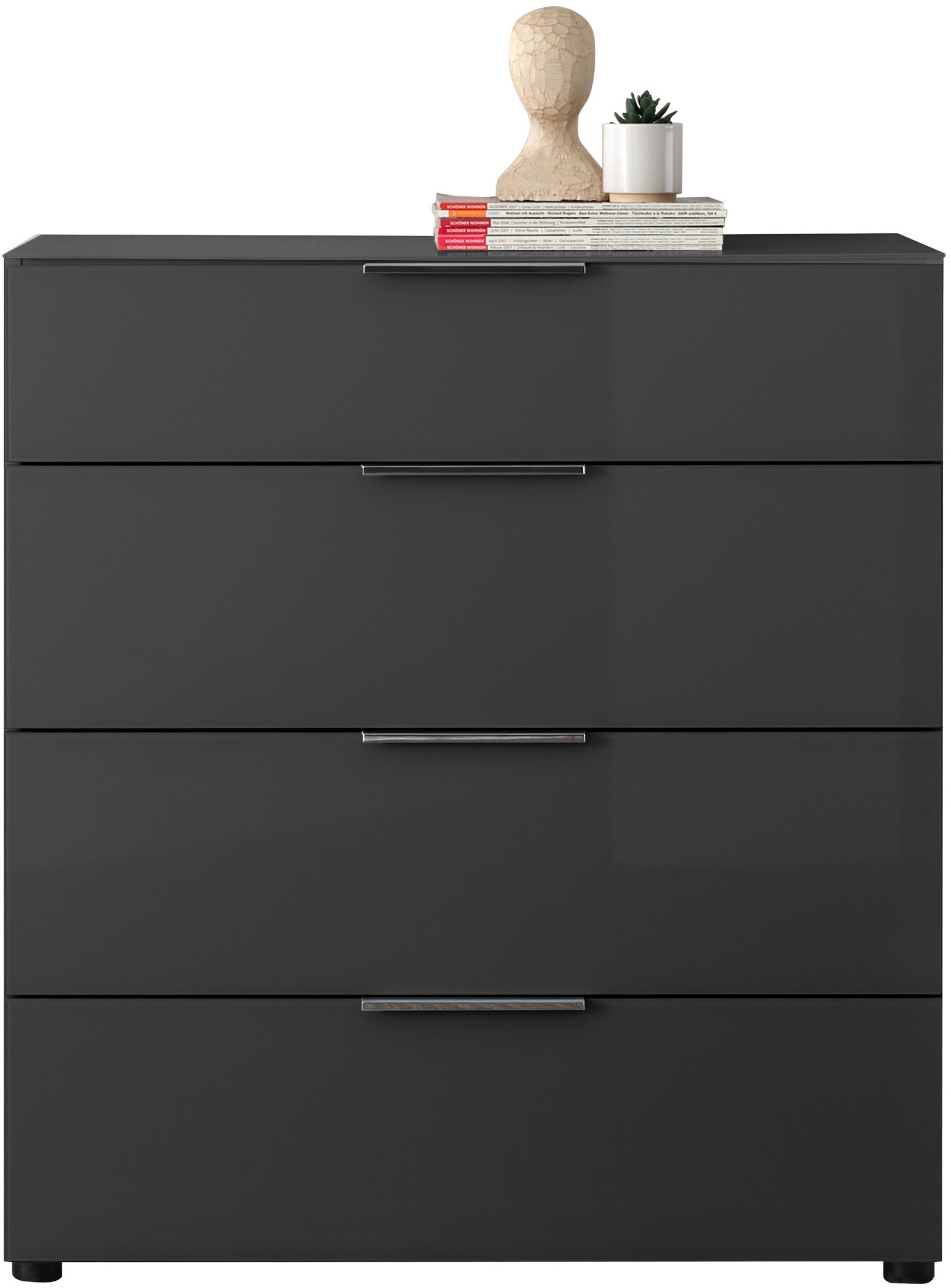 HBZ Kommode »Santorin Mehrzweckschrank mit Schubkästen, BxHxT 90x99x40 cm« 1 Stk. tlg. Mit 4 Schubkästen mit Softclose, Glasfront und Glasoberboden