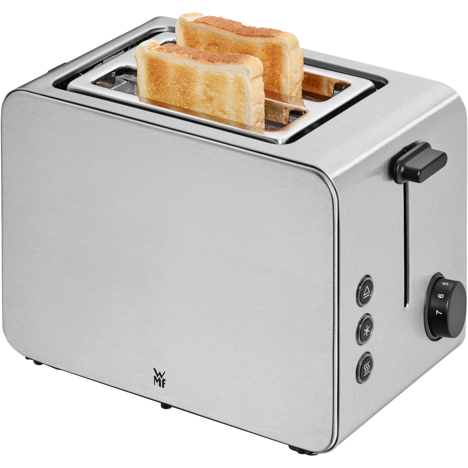 WMF Toaster »Stelio Edition, 2-Schlitz-Toaster, Brötchenaufsatz, 7 Bräunungsstufen«, 2 kurze Schlitze, für 2 Scheiben, 1050 W, Brotzentrierung, Krümelschublade, seidenmattes Cromargan Gehäuse