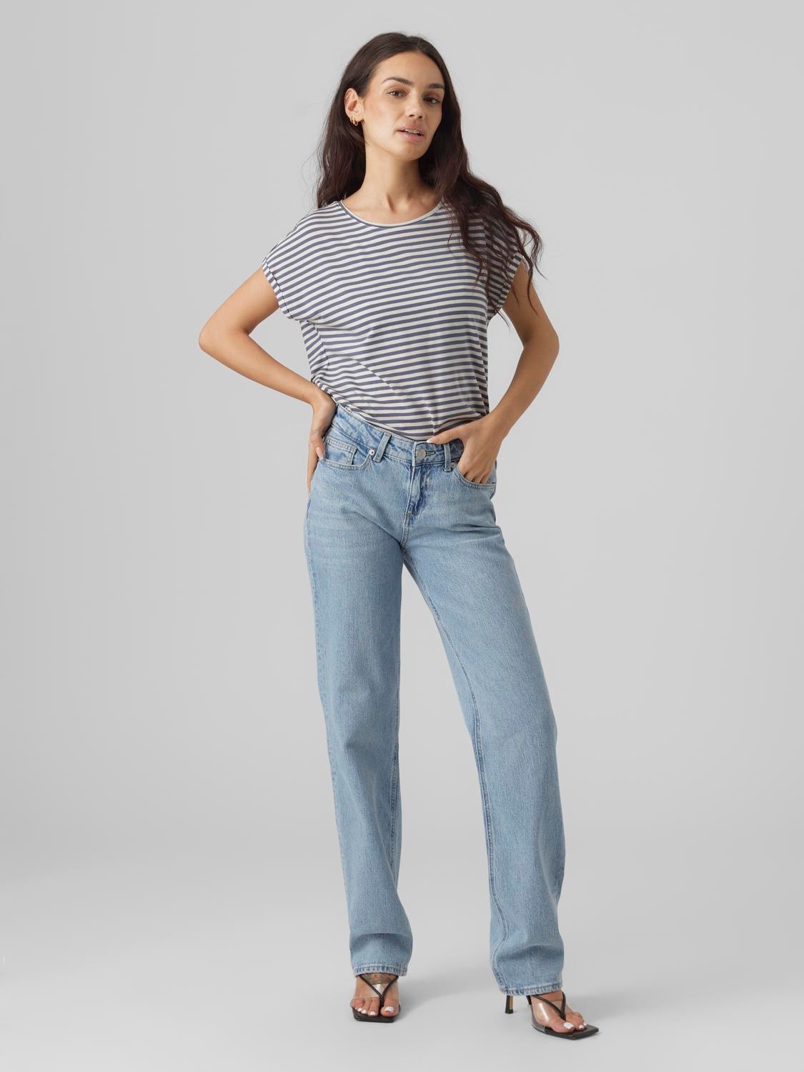 Vero Moda Rundhalsshirt »VMAVA PLAIN SS TOP STRIPE GA JRS NOOS«