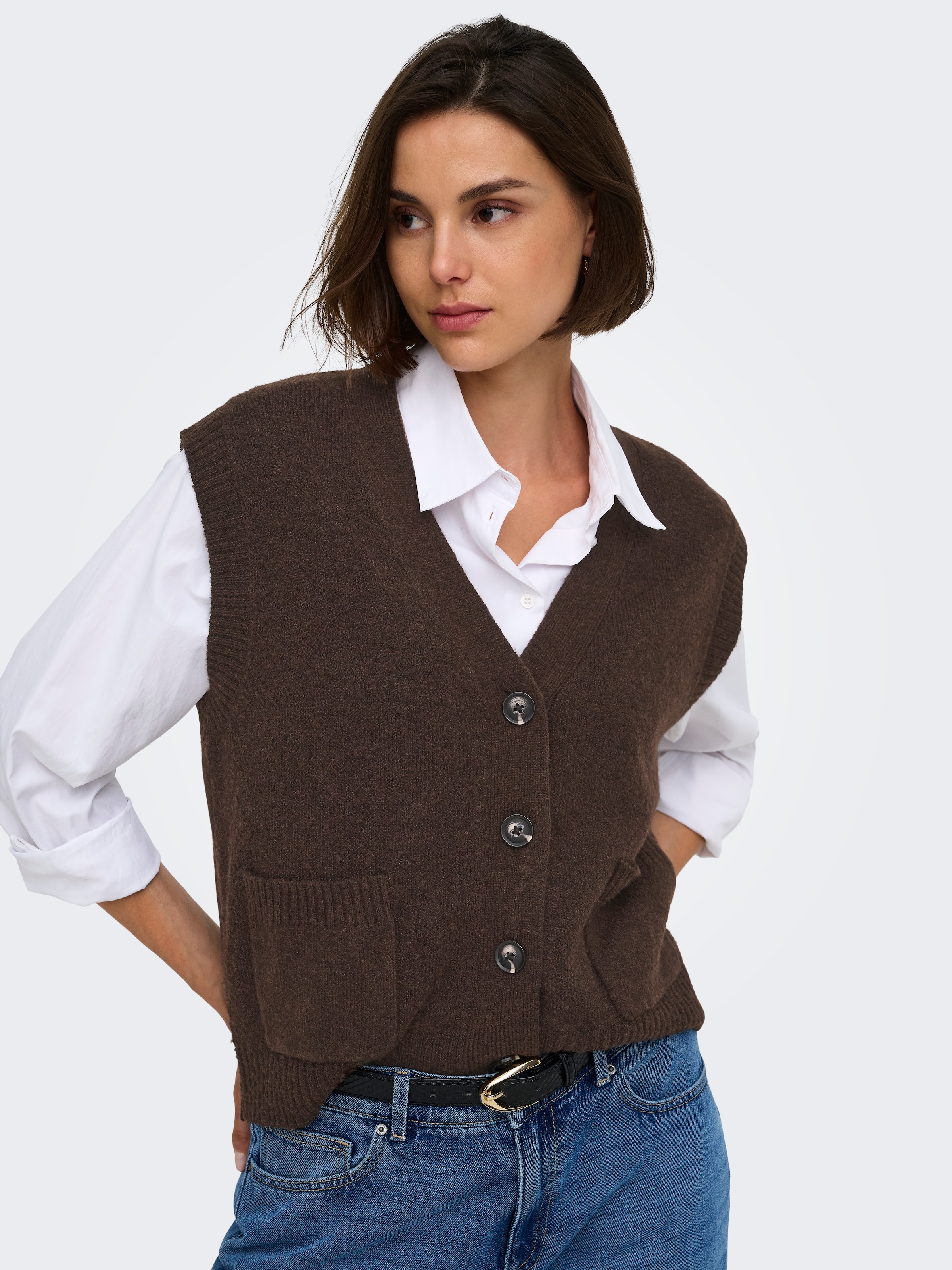 JDY »JDYSUPER S/L V-NECK VEST KNT NOOS« Materialmix