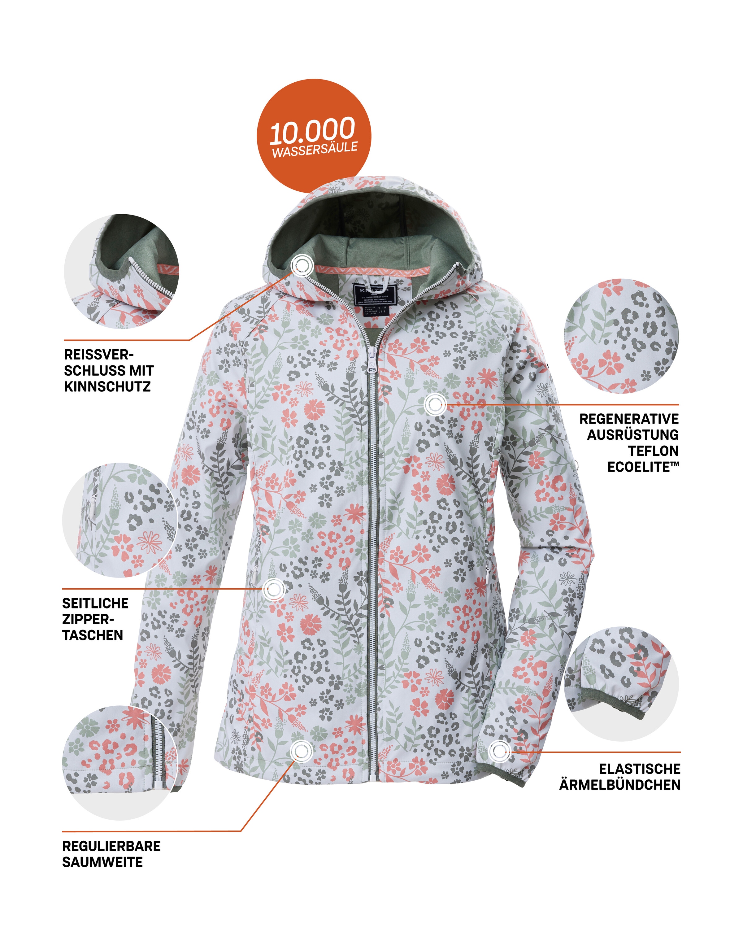 Killtec Softshelljacke »KOS 14 WMN SFTSHLL JCKT AOP« Wasserabweisende, atmungsaktive Softshelljacke mit Kapuze