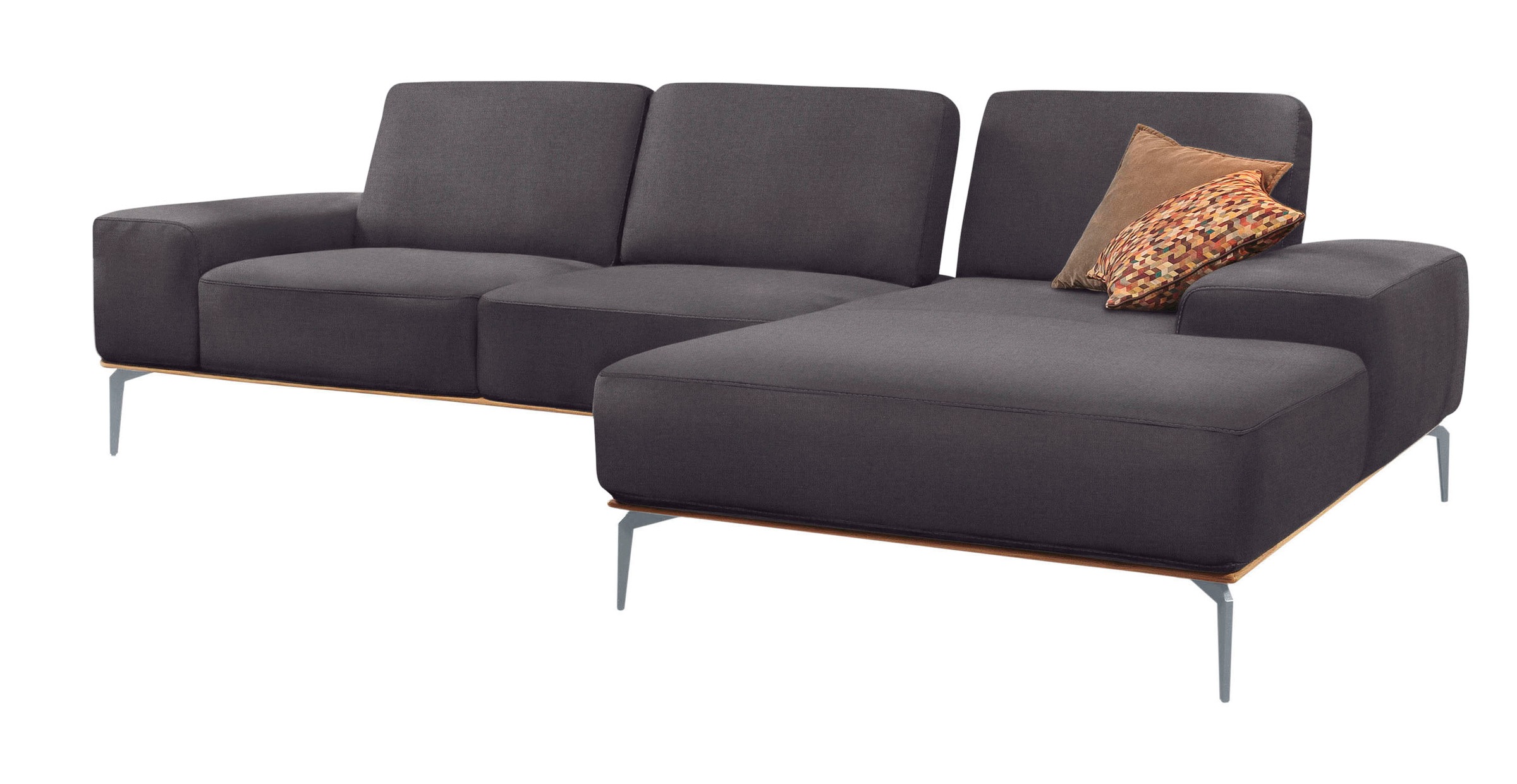 W.SCHILLIG Ecksofa »run, Designsofa mit tollem Sitzkomfort, bequem, L-Form«, mit elegantem Holzsockel, Füße in Silber matt, Breite 319 cm