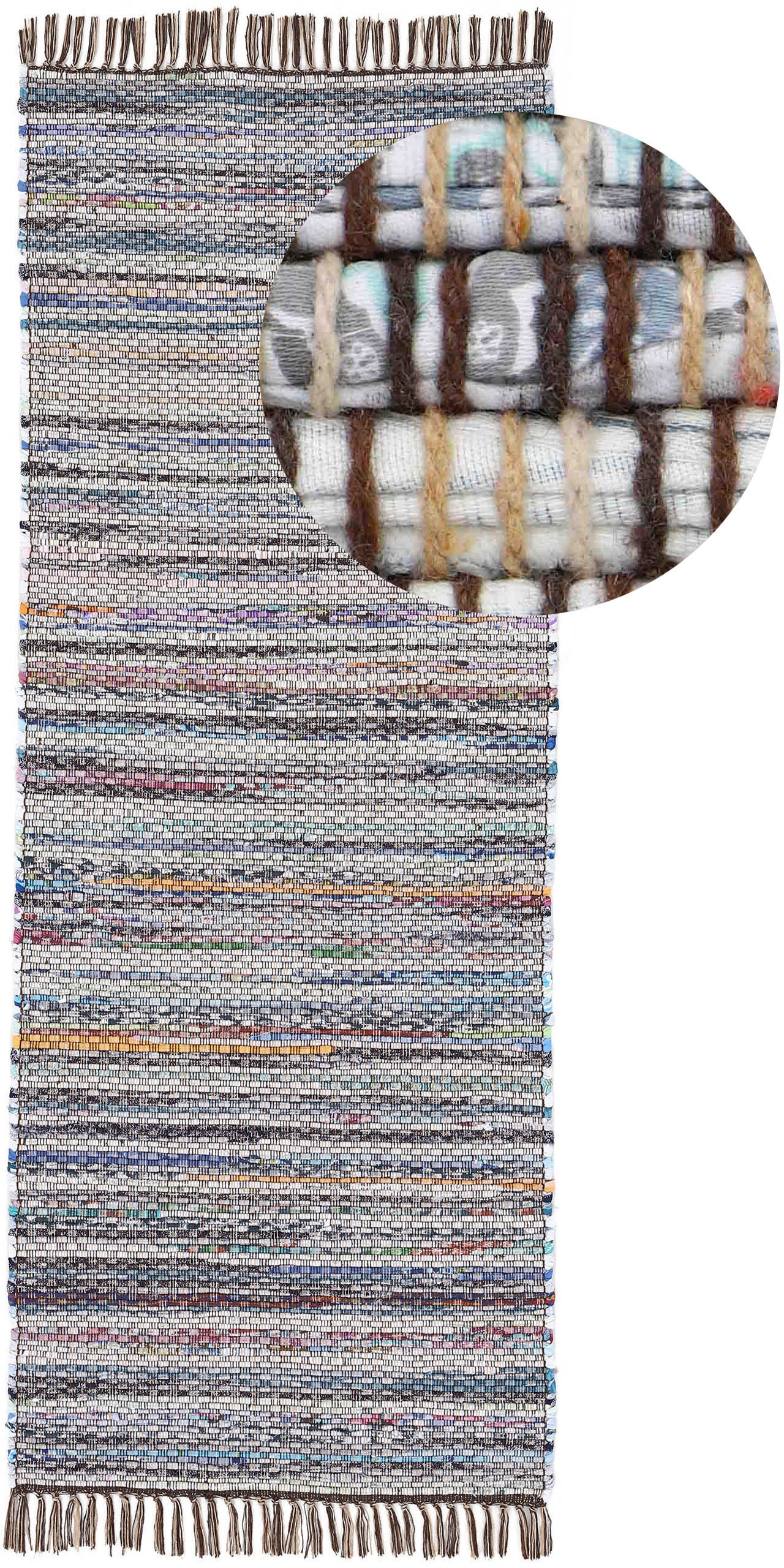 carpetfine Teppich »Kelim Chindi, Wendeteppich«, rechteckig, handgewebt, Fleckerlteppich mit Fransen, auch vielen in Läufergrößen